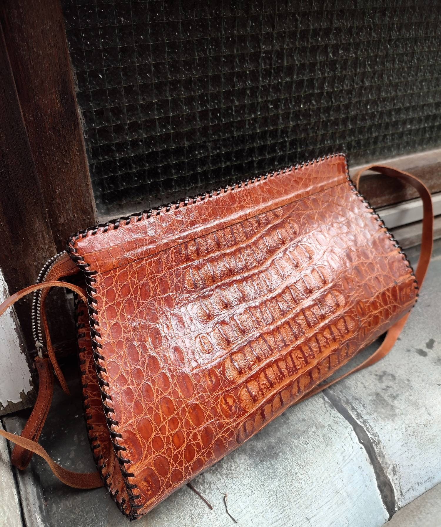 70s brown handbag | Vintage faux exotic skin shoulder bag and clutch| Minimalist chic capsule wardrobe bag