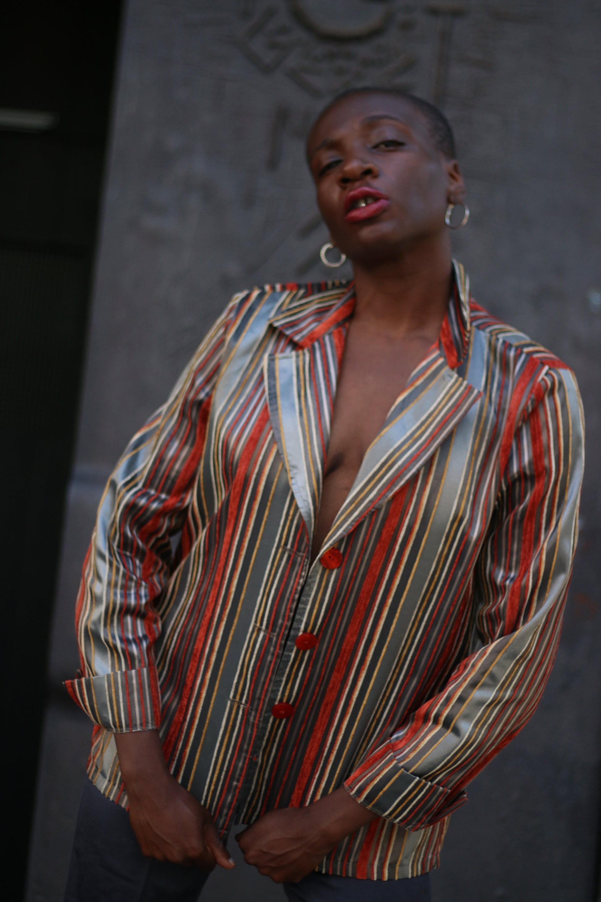 y2k Canda blazer Striped multicolored| long sleeved after dark glamorous red and grey blazer