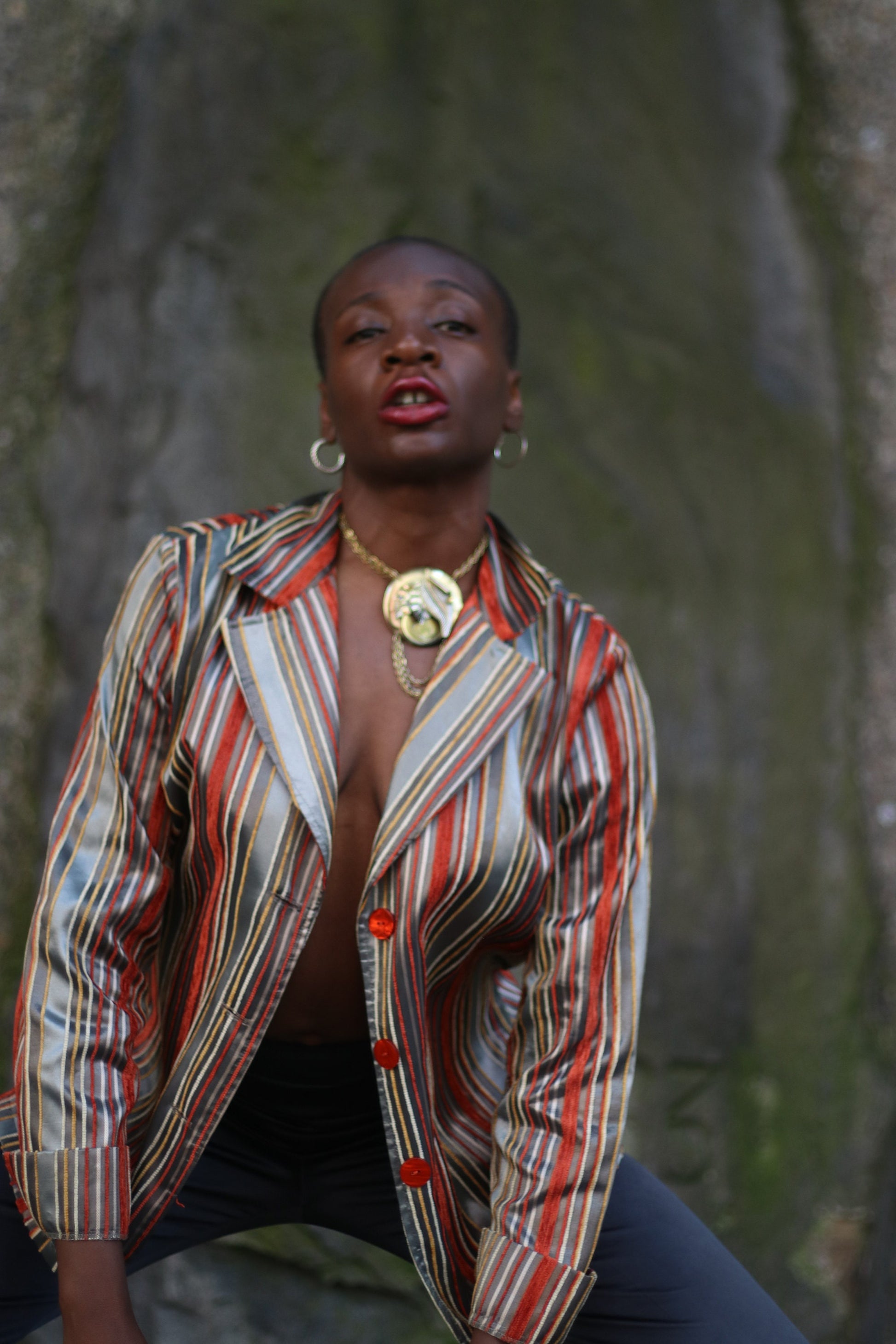 y2k Canda blazer Striped multicolored| long sleeved after dark glamorous red and grey blazer
