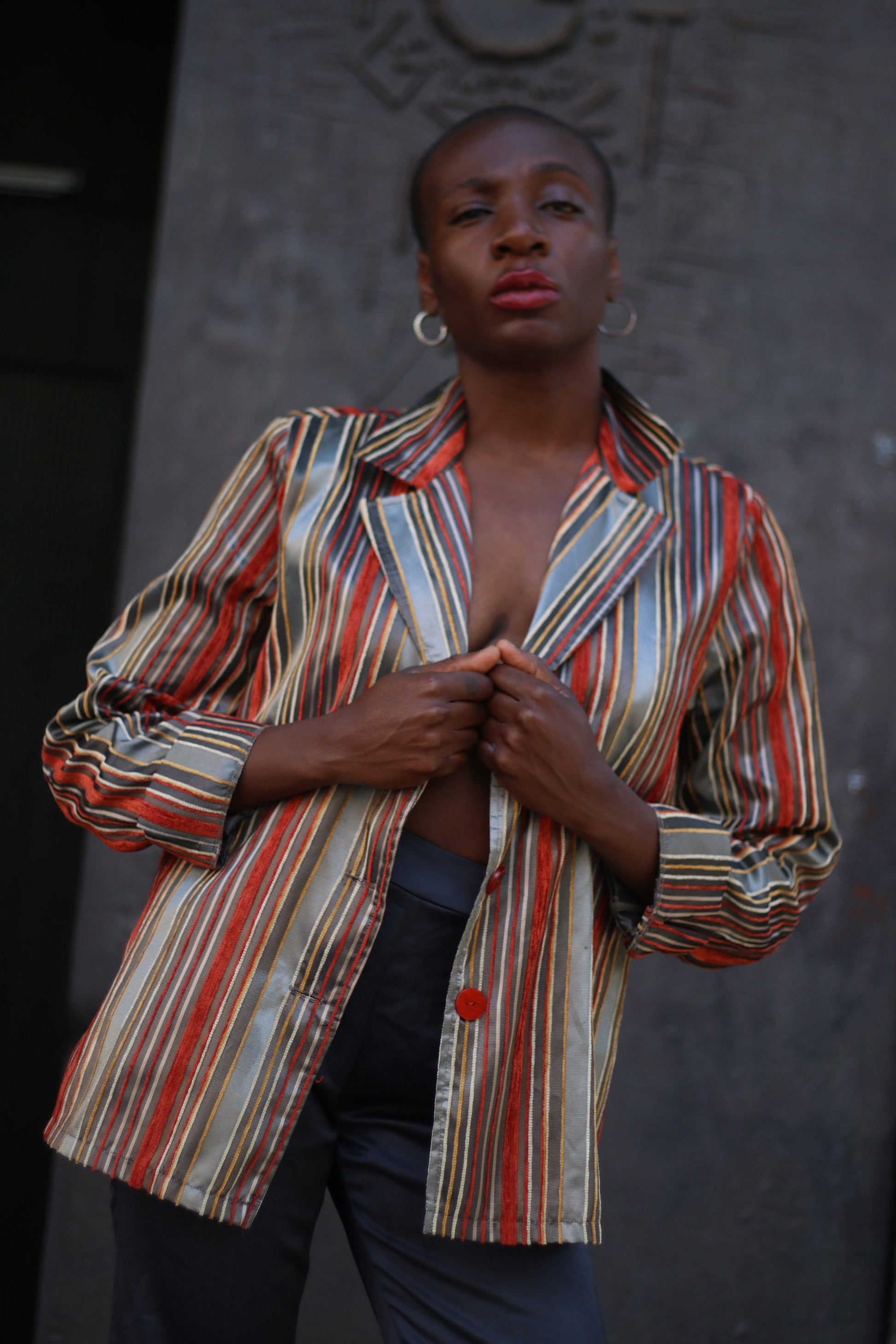y2k Canda blazer Striped multicolored| long sleeved after dark glamorous red and grey blazer