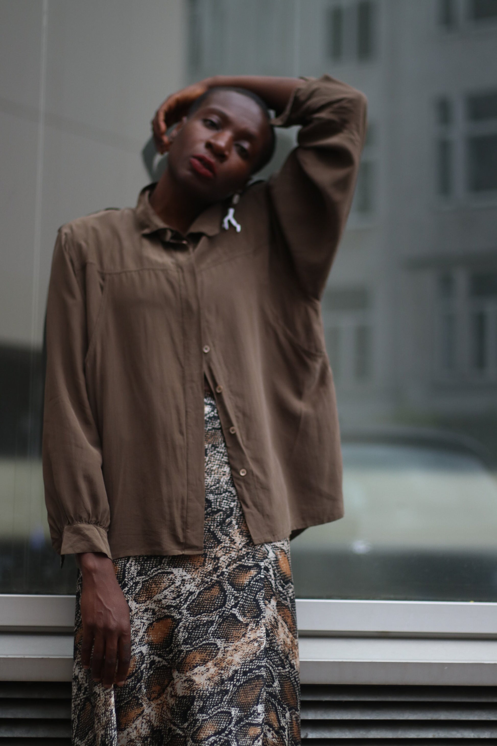 90s silk shirt| Vintage Brown Pleated Minimalist blouse | Capsule Wardrobe Buttoned Down Shirt