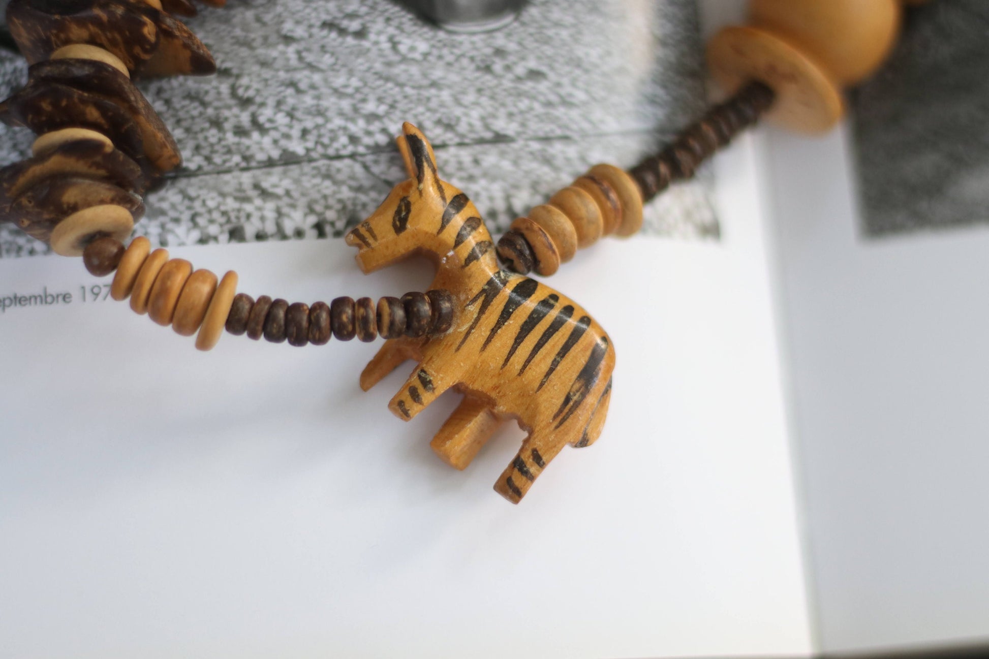 Vintage Afro Inspired Necklace with Statement wooden pieces | African Inspired Unique wooden necklace with animal print