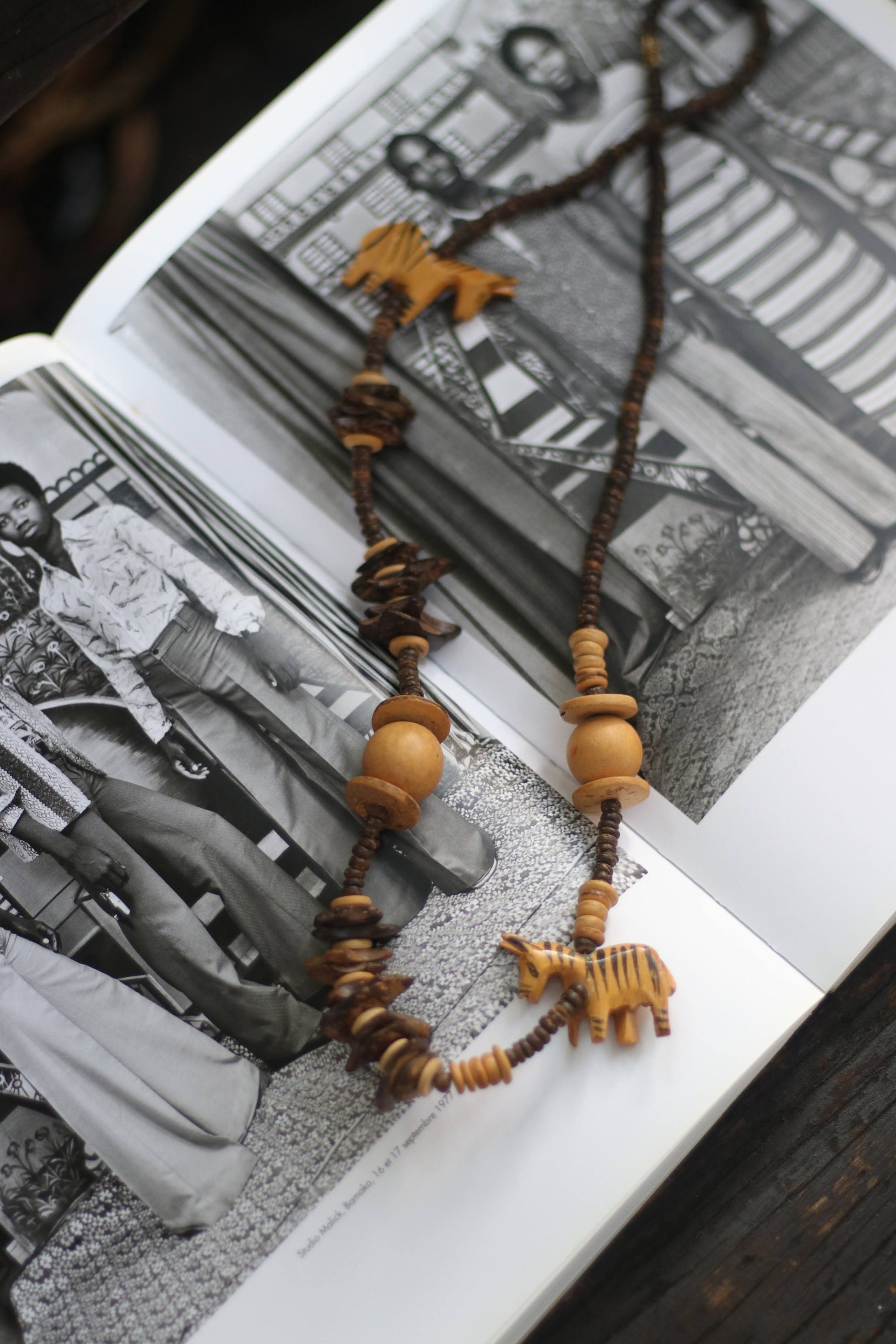 Vintage Afro Inspired Necklace with Statement wooden pieces | African Inspired Unique wooden necklace with animal print