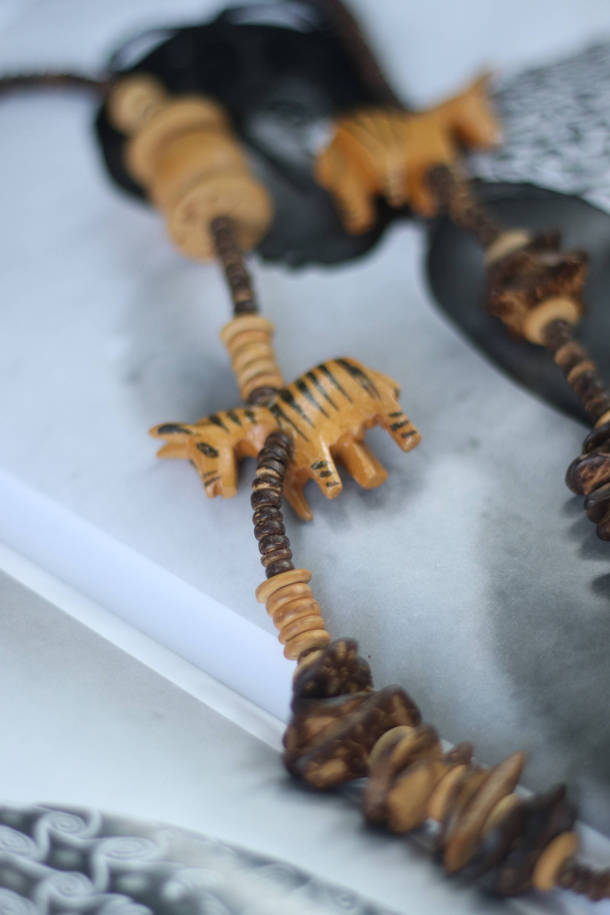 Vintage Afro Inspired Necklace with Statement wooden pieces | African Inspired Unique wooden necklace with animal print