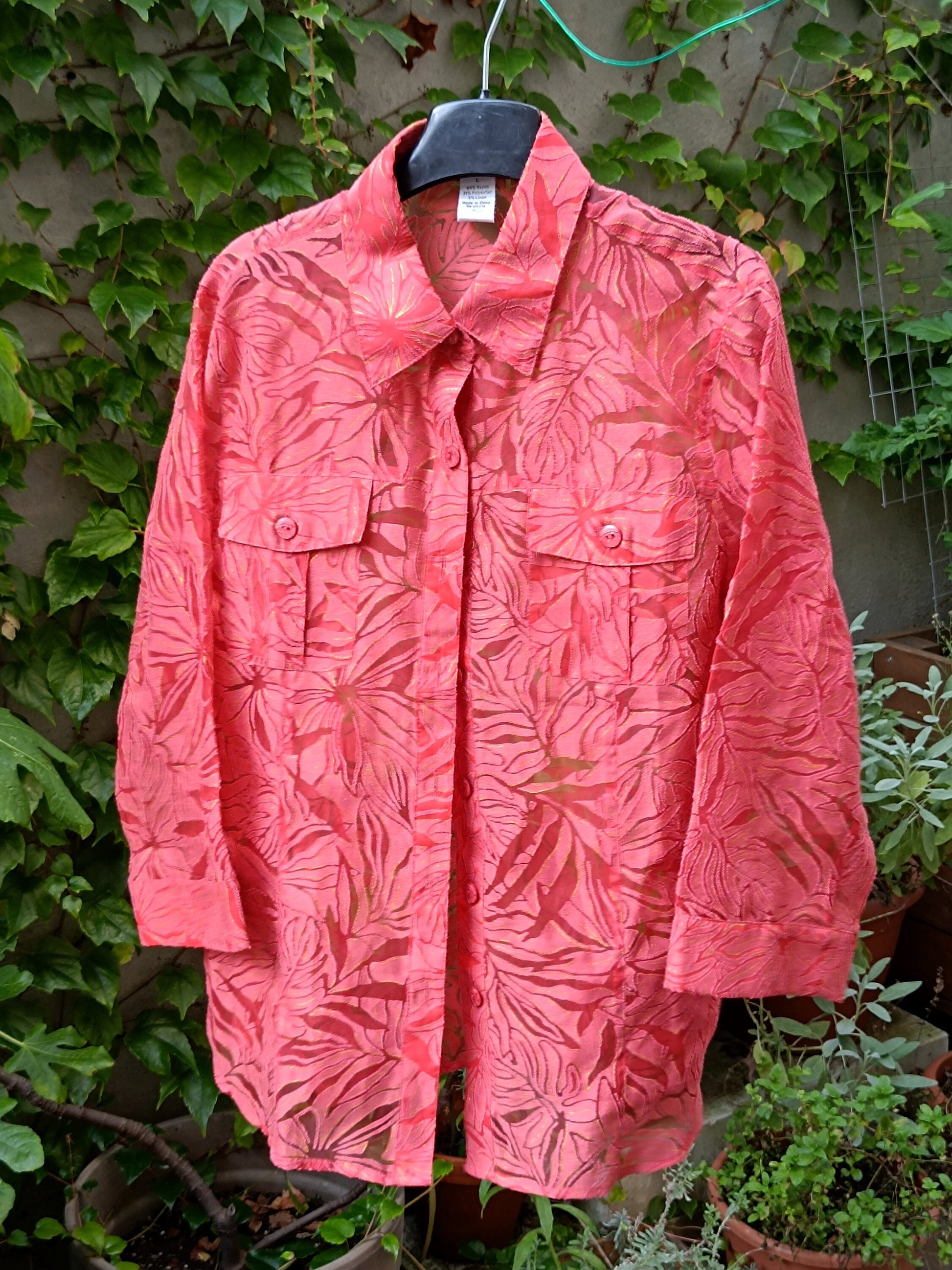 90s Draper's & Damon's blouse| Vintage peach feminine cutout shirt| Short sleeved floral motif shirt