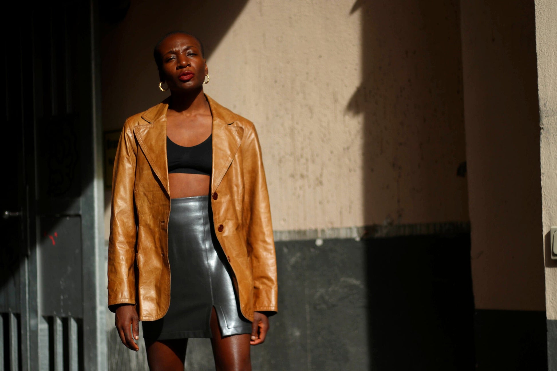 90s Leather Jacket| Vintage Generous by lindex leather blazer| Minimalist light brown Leather coat| Timeless Purist leather design