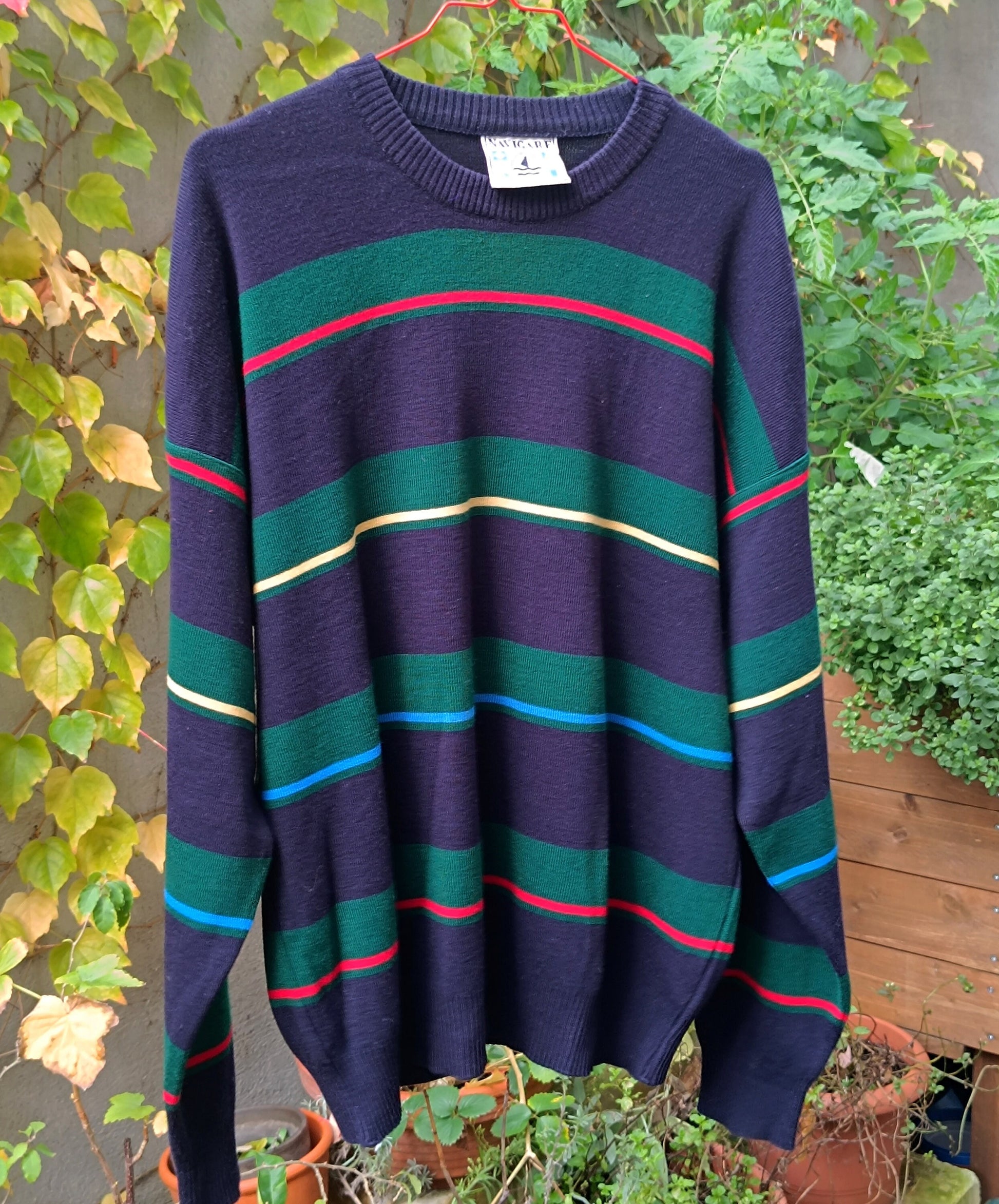 90s Women's Sweater| Vintage Navigare multicolored Crew Neck with long sleeves| Men's Striped Sweater