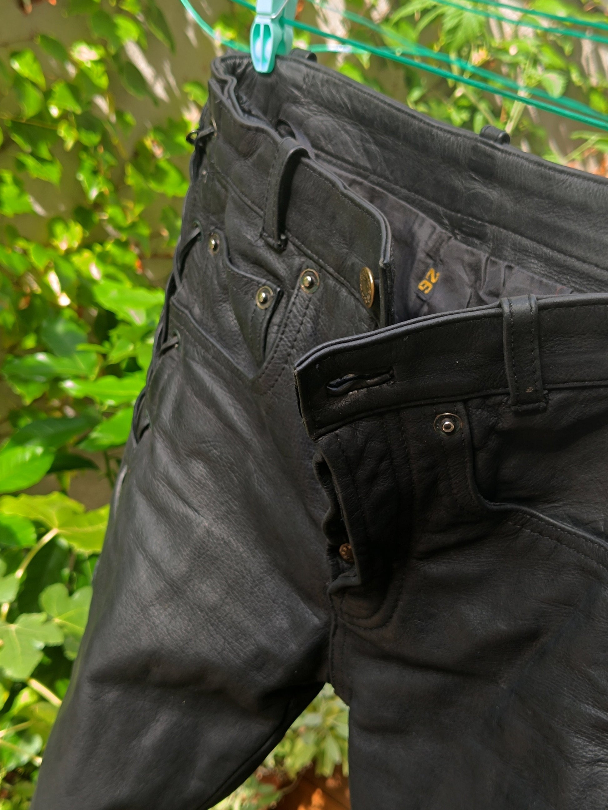 90s Leather Trousers| Vintage Biker Pants with laceup details| Women's Rock n Roll Trousers