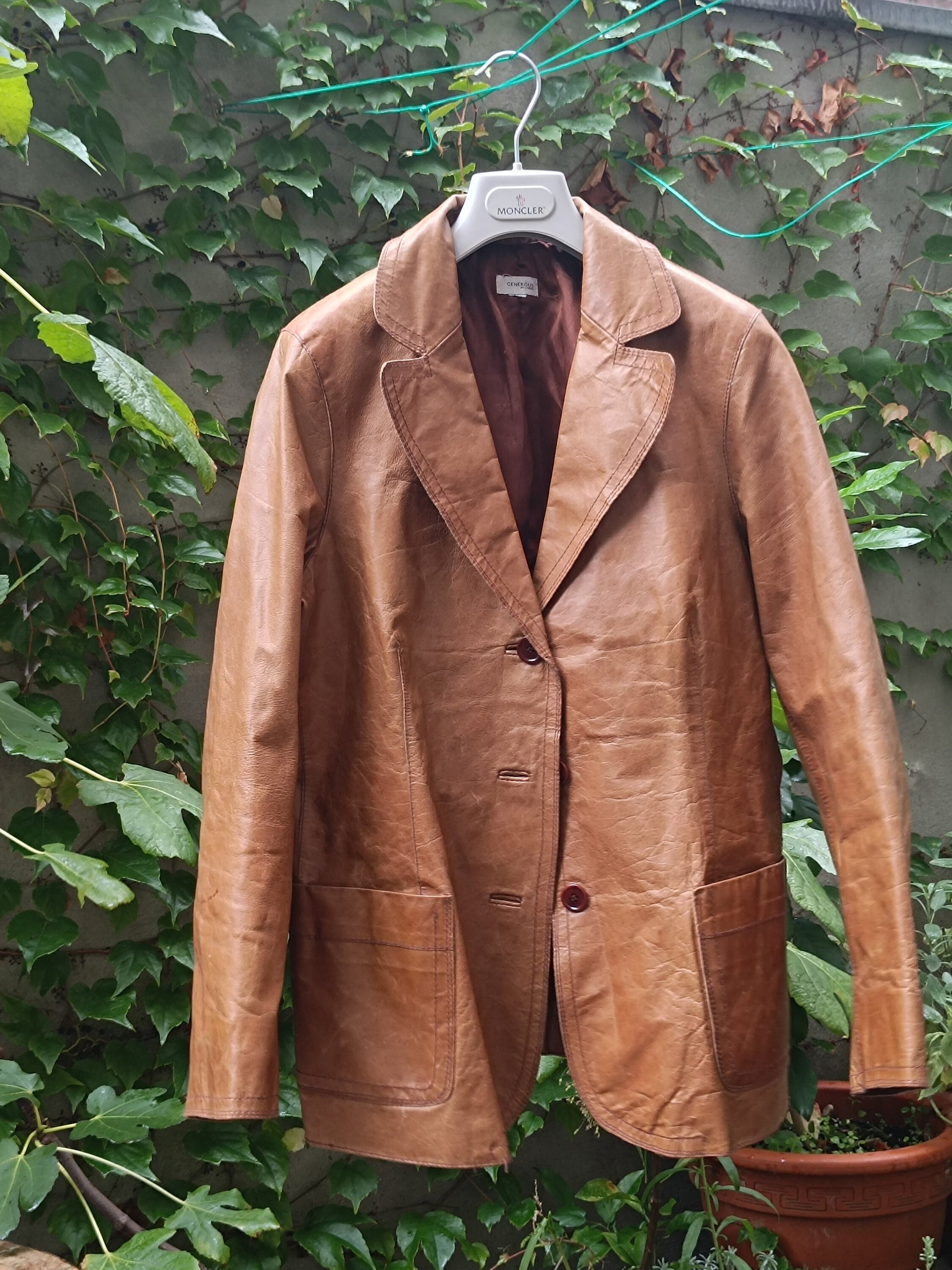 90s Leather Jacket| Vintage Generous by lindex leather blazer| Minimalist light brown Leather coat| Timeless Purist leather design