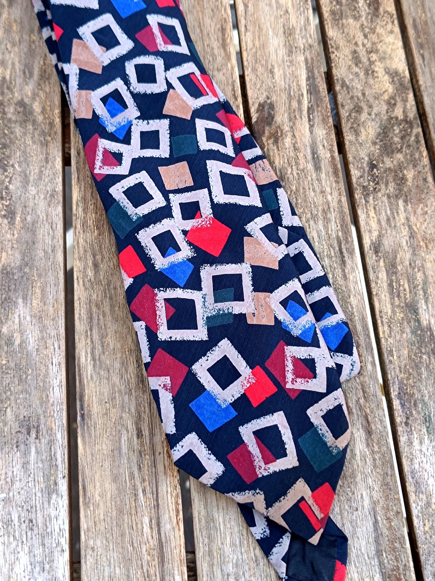 80s Andhurst Silk Tie | Vintage Geometric Red Print Necktie| Menswear unisex suiting up accessory