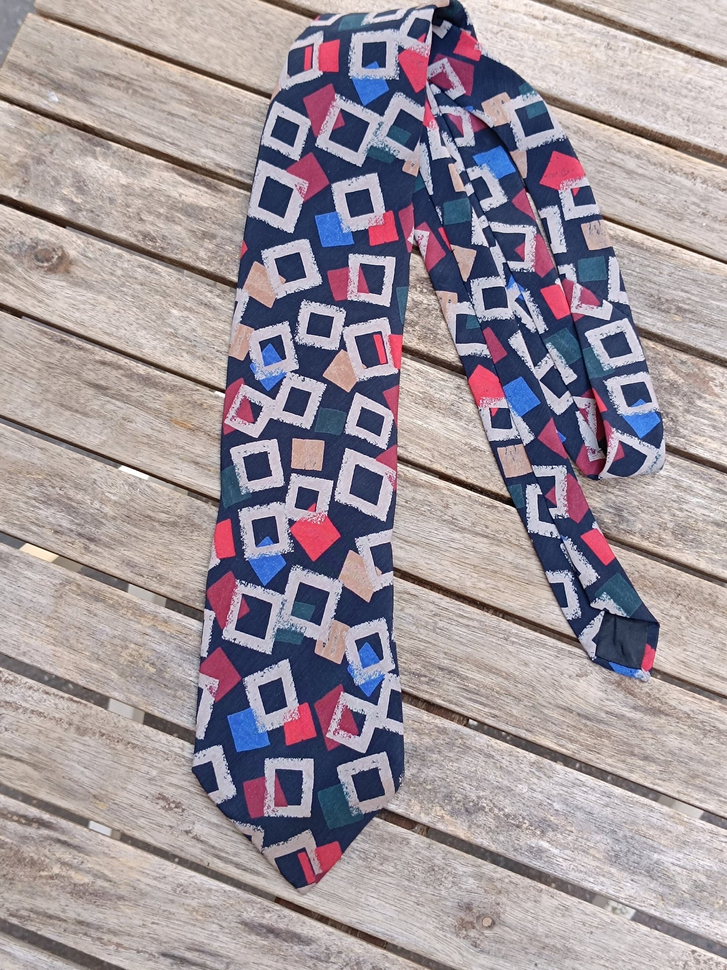 80s Andhurst Silk Tie | Vintage Geometric Red Print Necktie| Menswear unisex suiting up accessory
