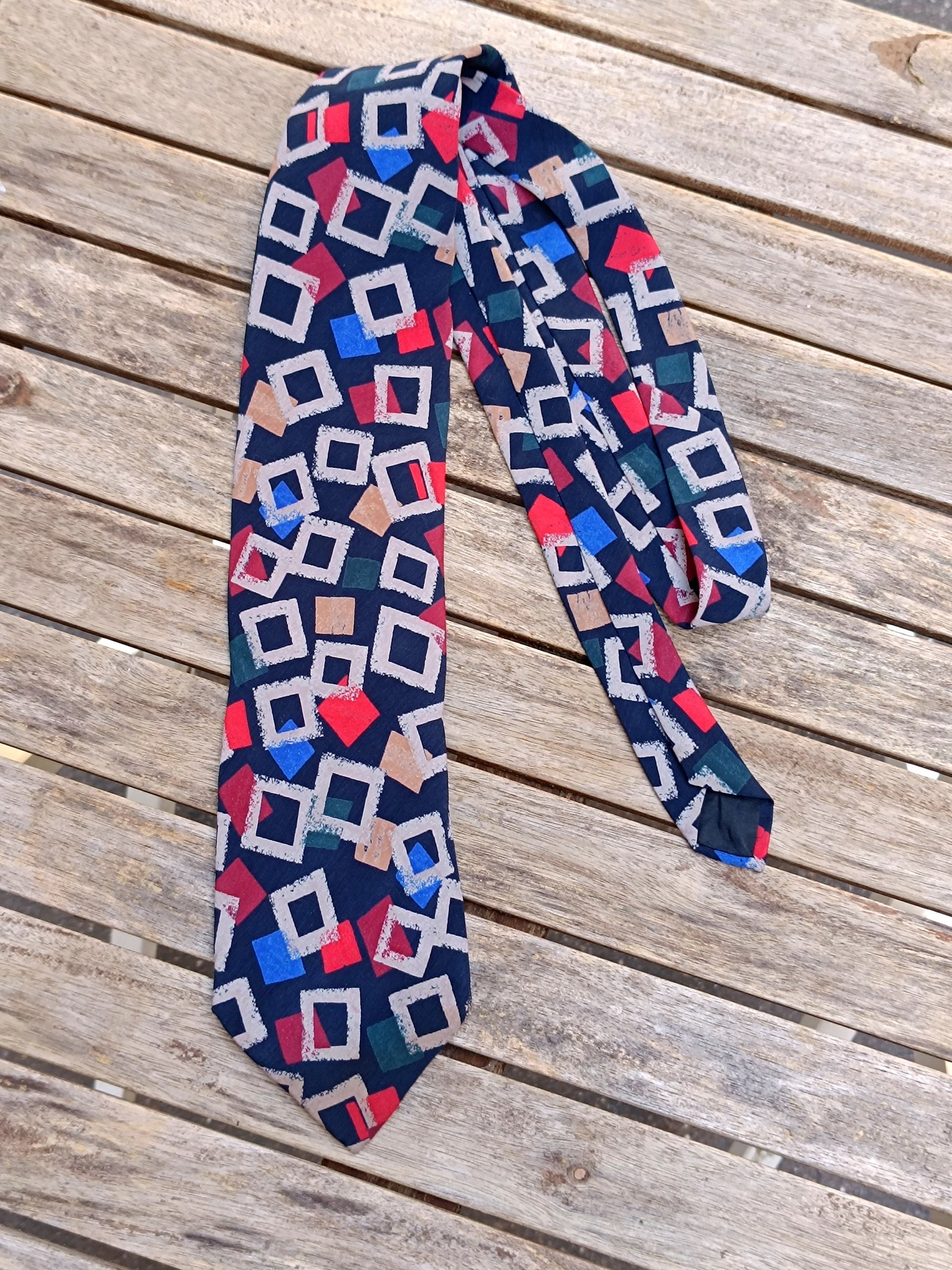 80s Andhurst Silk Tie | Vintage Geometric Red Print Necktie| Menswear unisex suiting up accessory