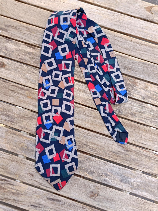 80s Andhurst Silk Tie | Vintage Geometric Red Print Necktie| Menswear unisex suiting up accessory