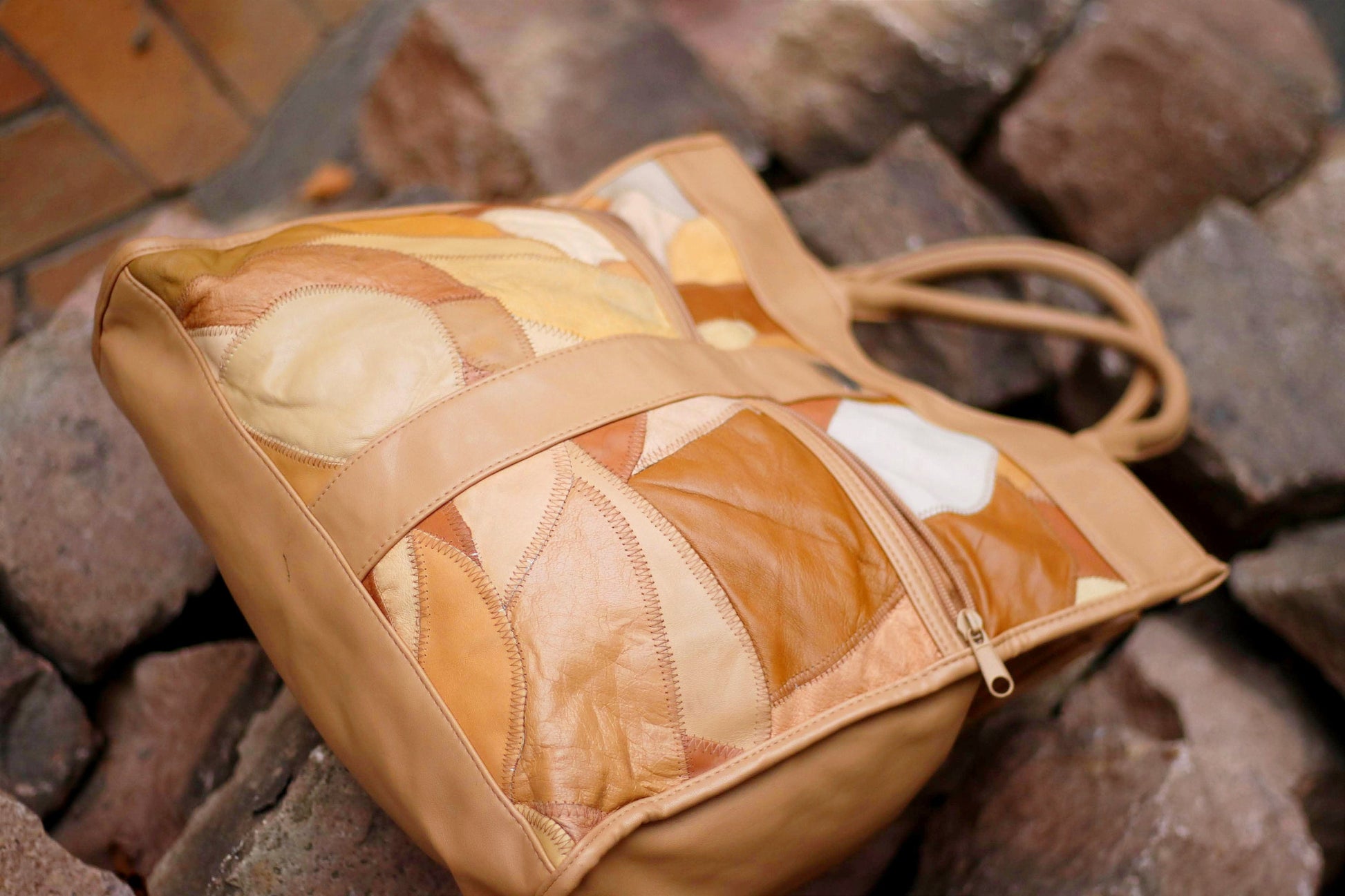 70s Leather Patchwork Top Handle Bag: Vintage Bohemian Handbag