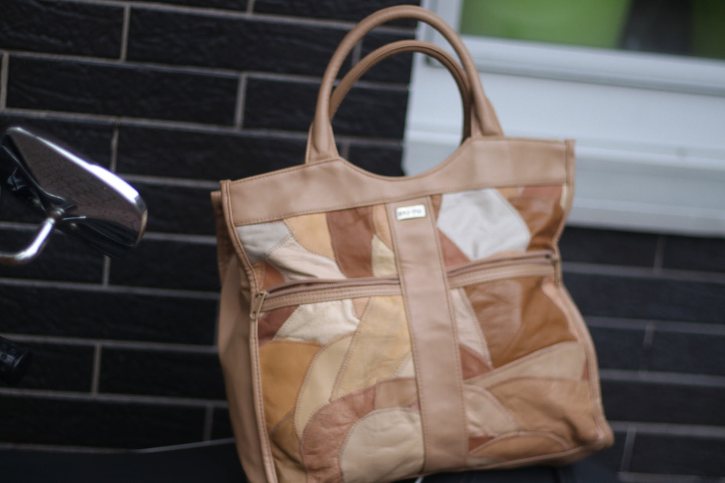 70s Leather Patchwork Top Handle Bag: Vintage Bohemian Handbag
