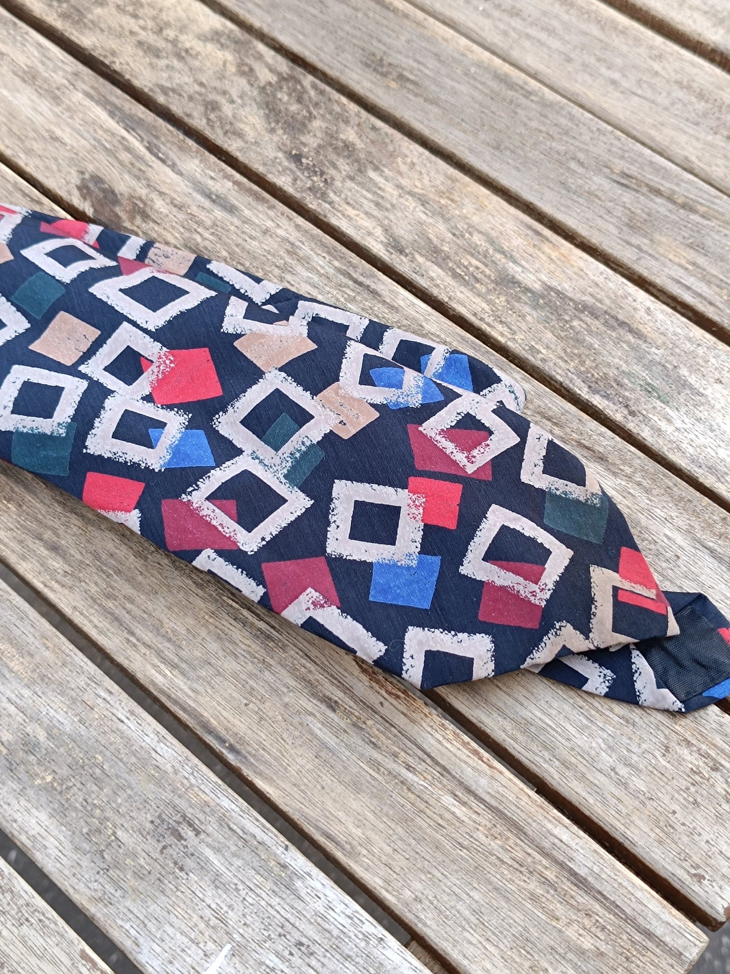 80s Andhurst Silk Tie | Vintage Geometric Red Print Necktie| Menswear unisex suiting up accessory