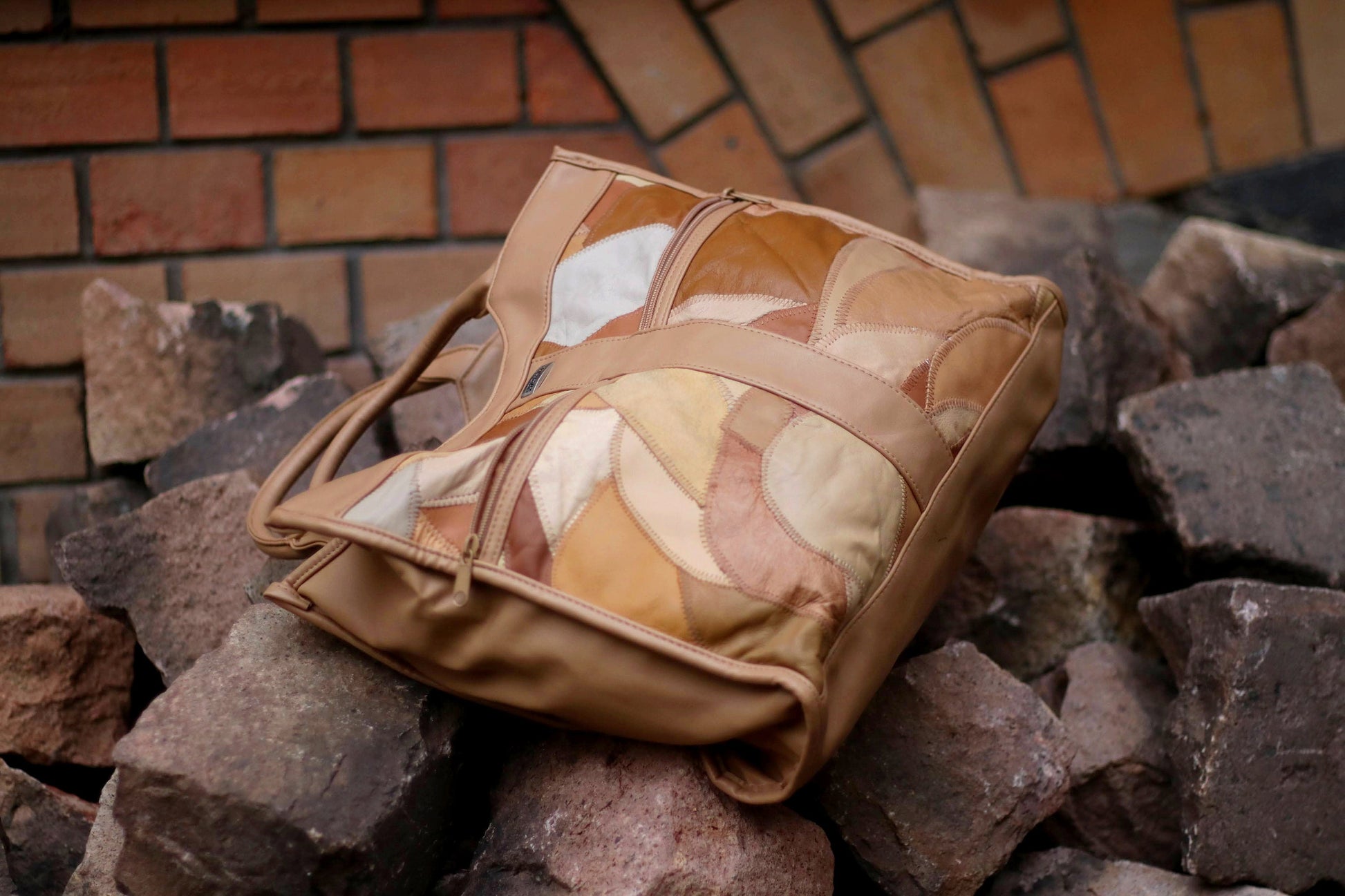 70s Leather Patchwork Top Handle Bag: Vintage Bohemian Handbag