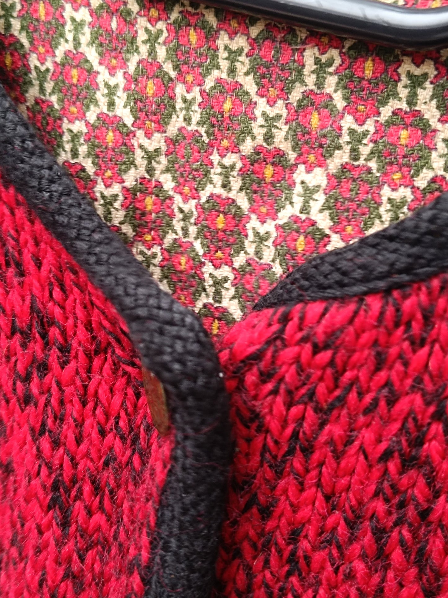 Vintage Red Trachten Wool Jacket Ornate Lining Austrian Knit Boiled Wool Cardigan