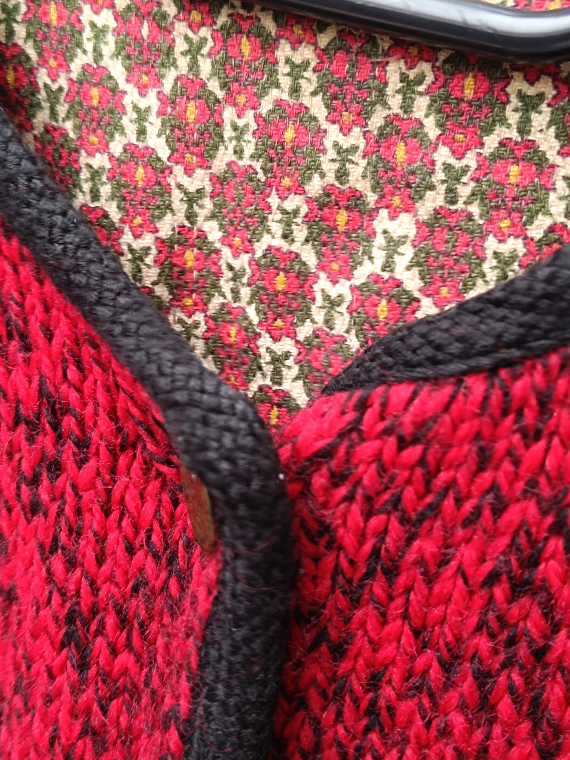 Vintage Red Trachten Wool Jacket Ornate Lining Austrian Knit Boiled Wool Cardigan