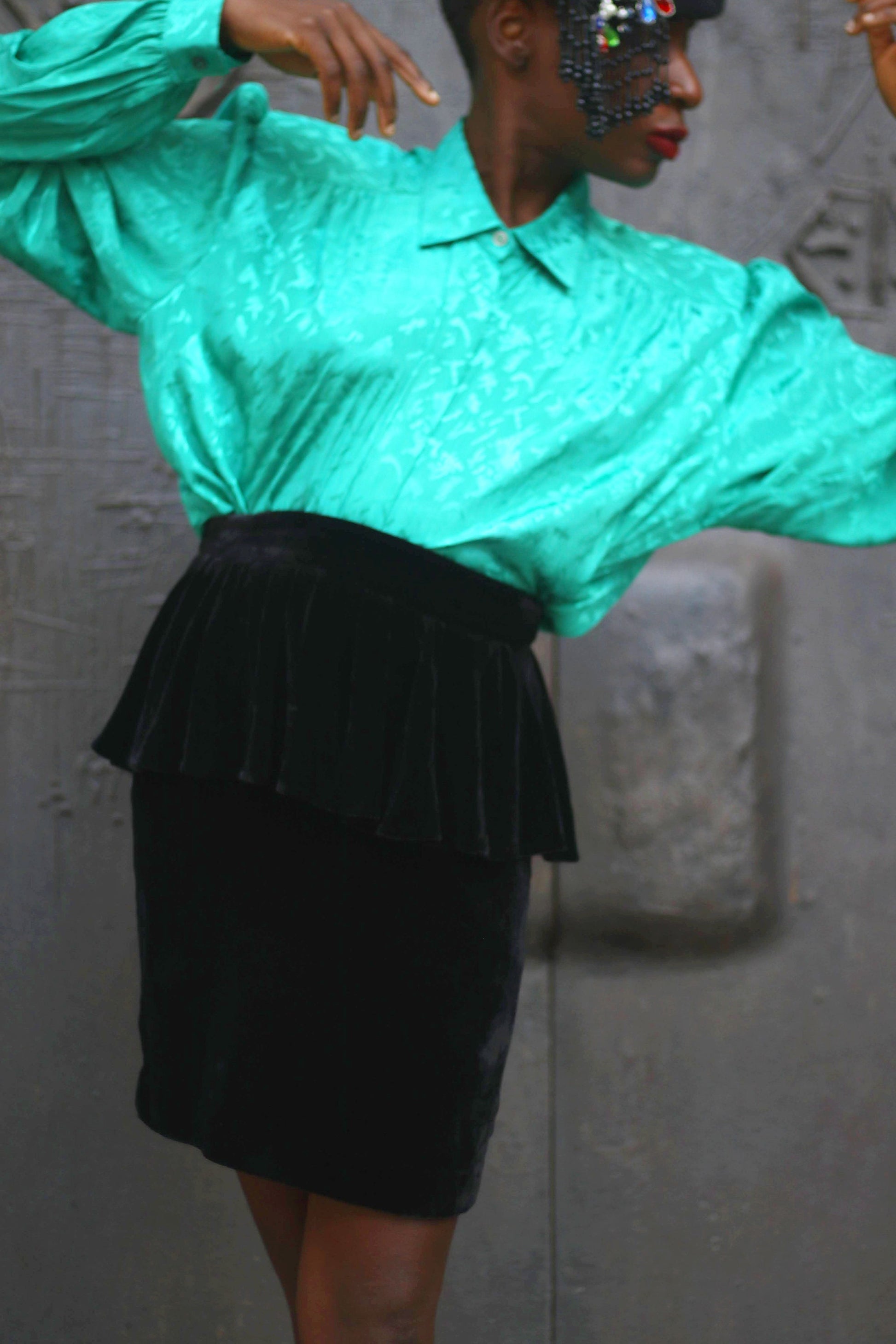 80s Black Tiered Skirt | Vintage Velvet-like Mini Skirt