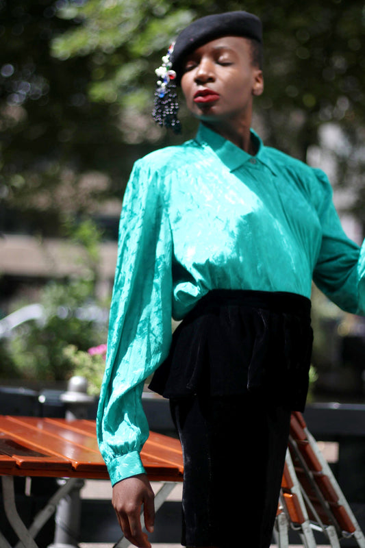 80s Black Tiered Skirt | Vintage Velvet-like Mini Skirt