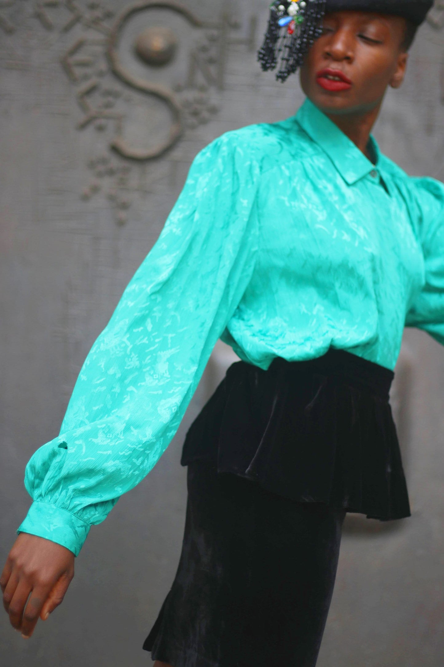 80s Black Tiered Skirt | Vintage Velvet-like Mini Skirt
