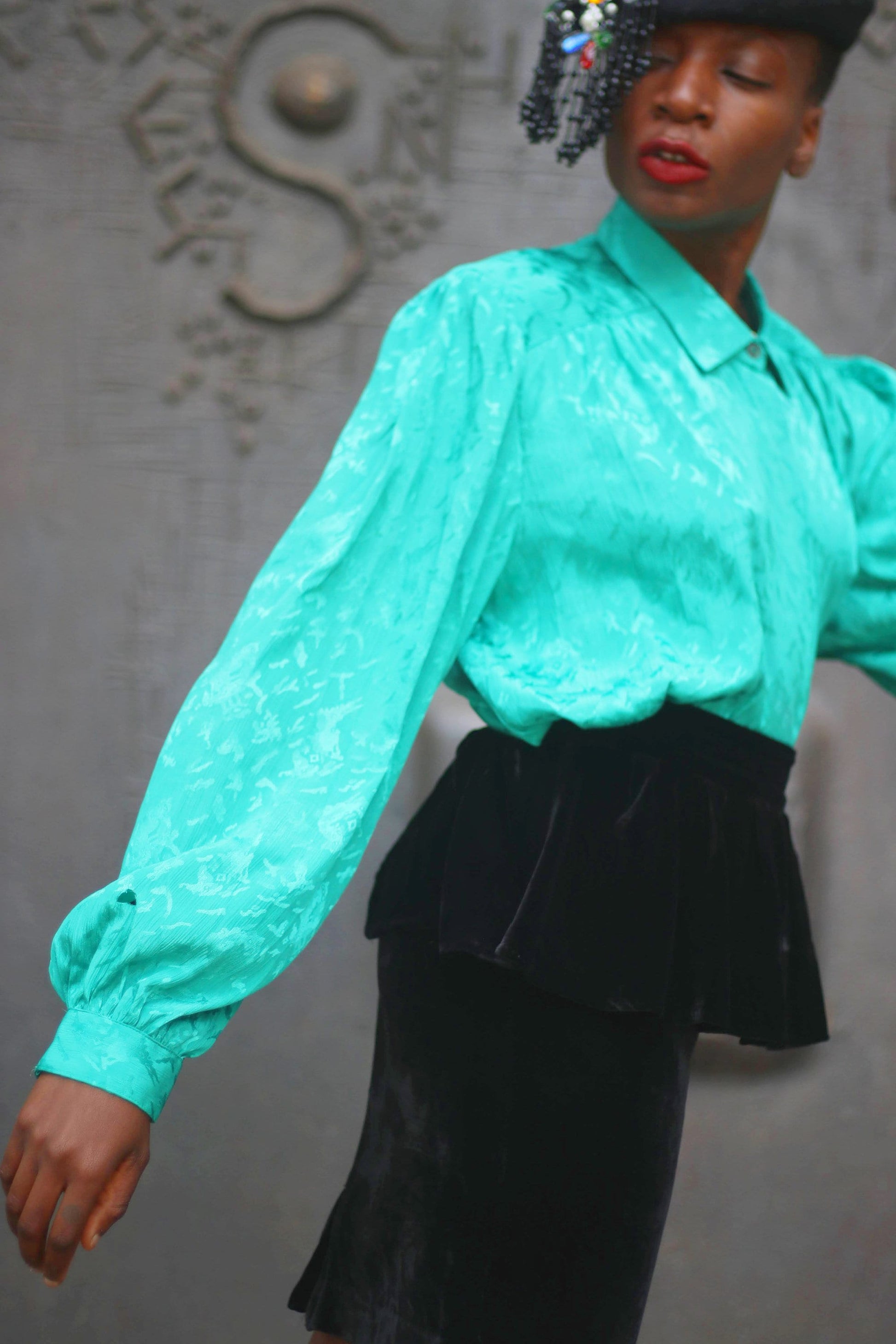 80s Black Tiered Skirt | Vintage Velvet-like Mini Skirt
