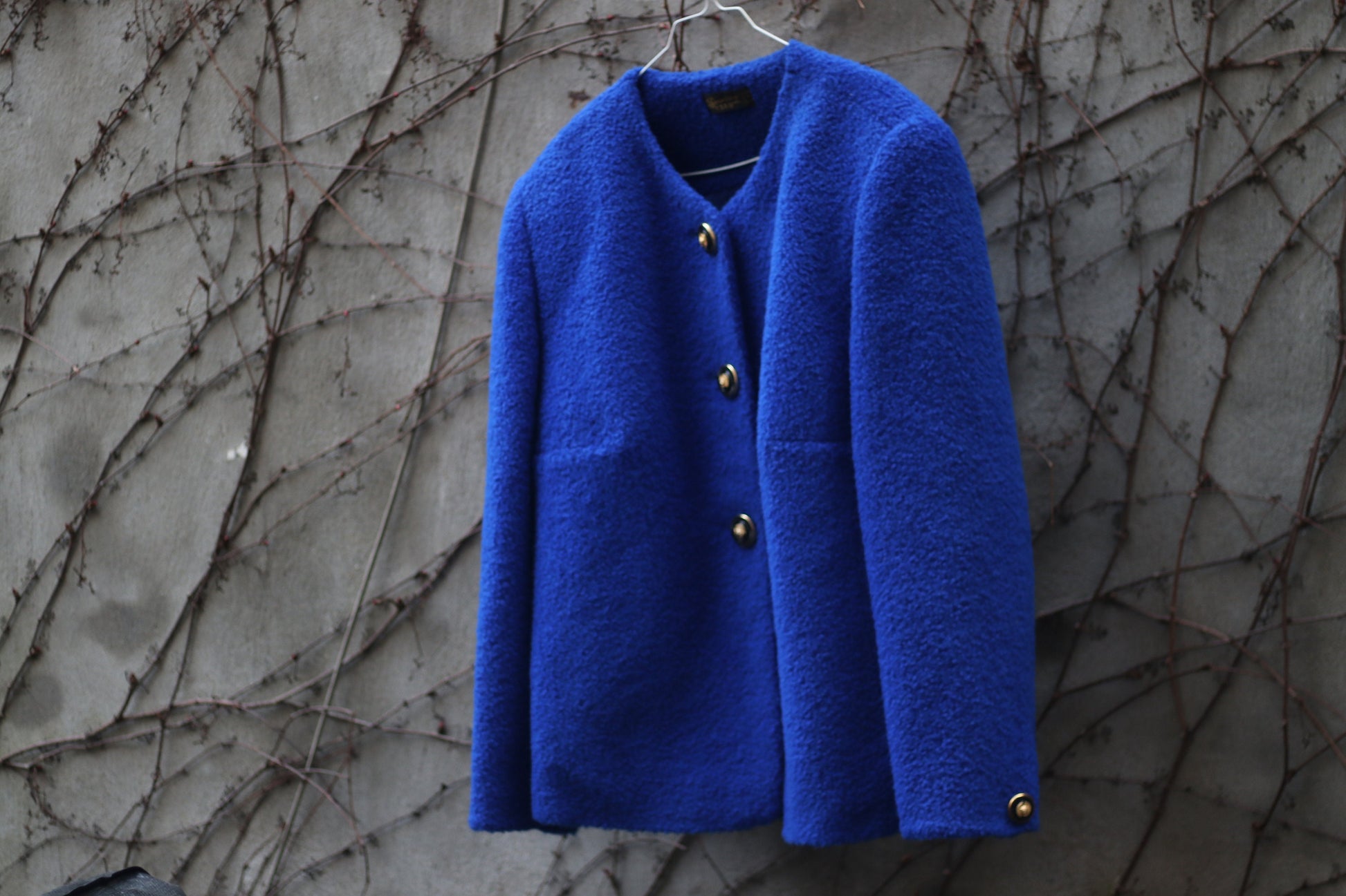 80s Oversized Mohair Wool Blazer: Vintage Blue Boxy Jacket