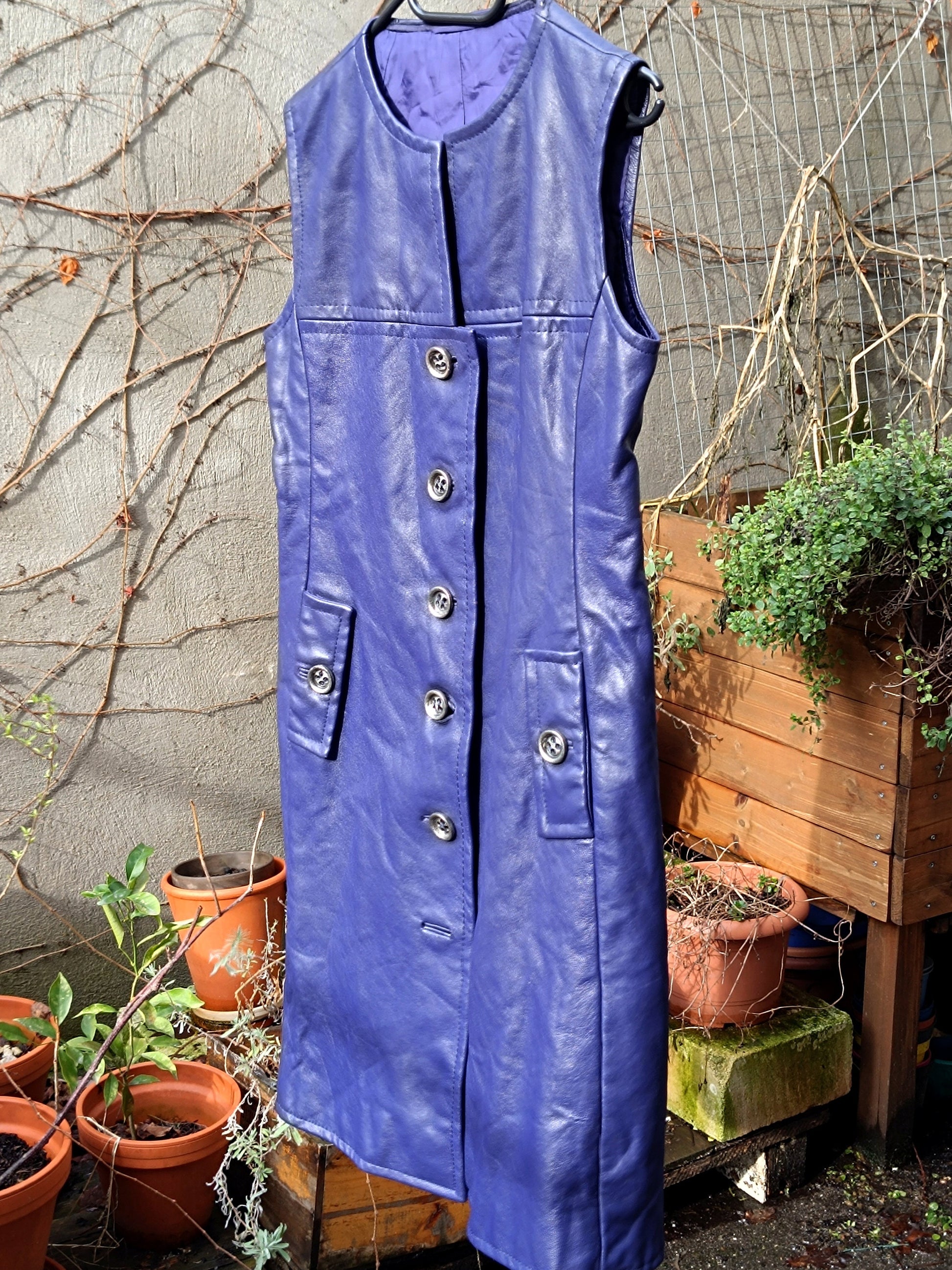70s Purple Leather Dress| Vintage Sleeveless Chic Dress| Women's Chic Midi Dress