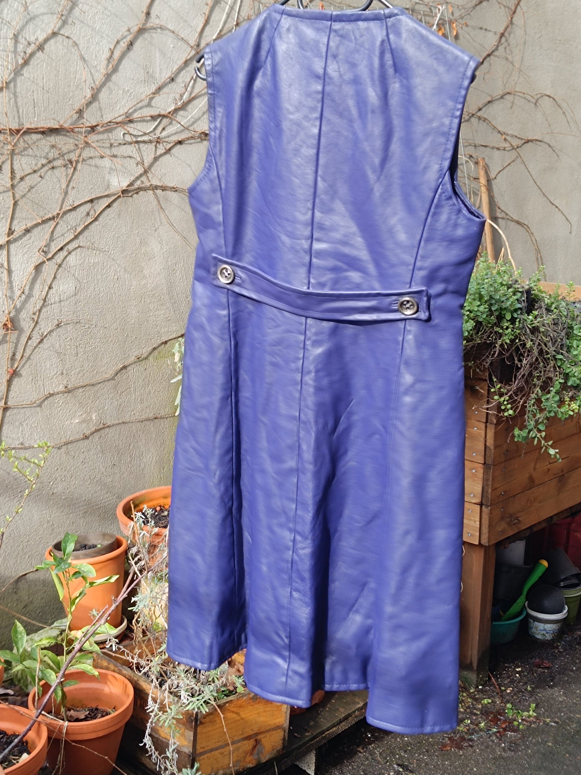 70s Purple Leather Dress| Vintage Sleeveless Chic Dress| Women's Chic Midi Dress