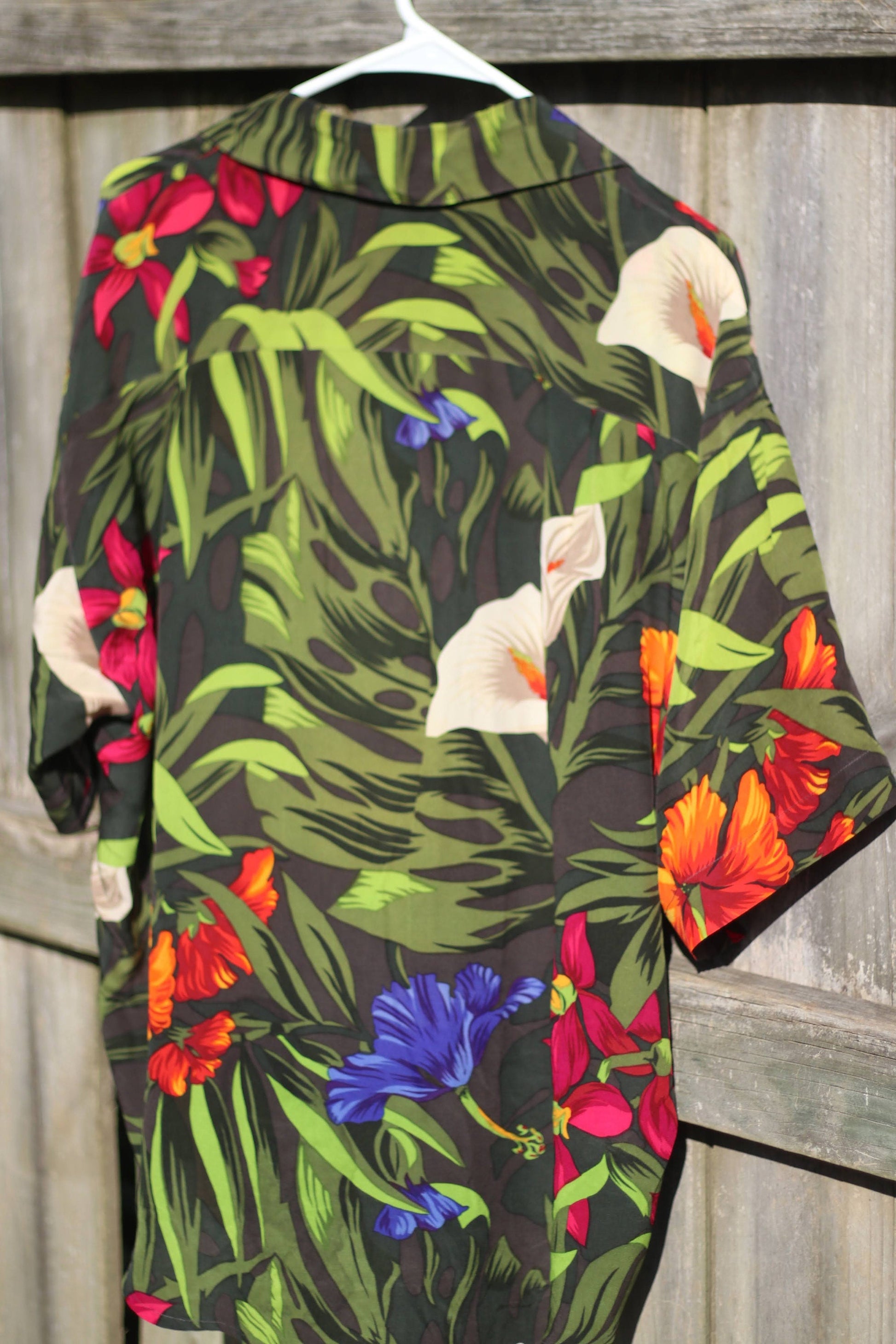 90s Anne Klein Blouse| Vintage Green Silk Tropical Print Blouse| Summer Maximalist Blouse
