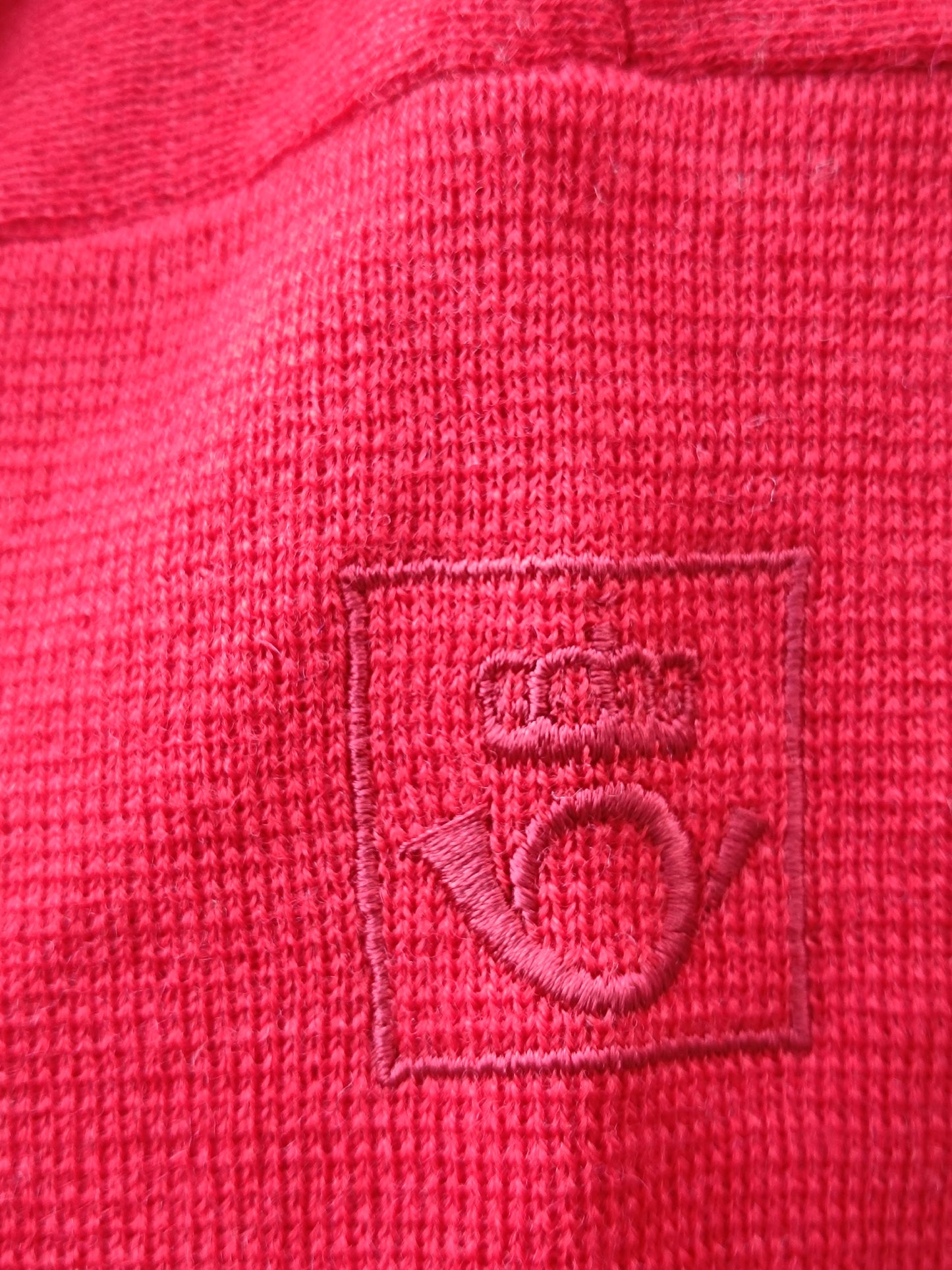 Vintage Wool V-Neck Sweater: 90s Collegiate Red Knit