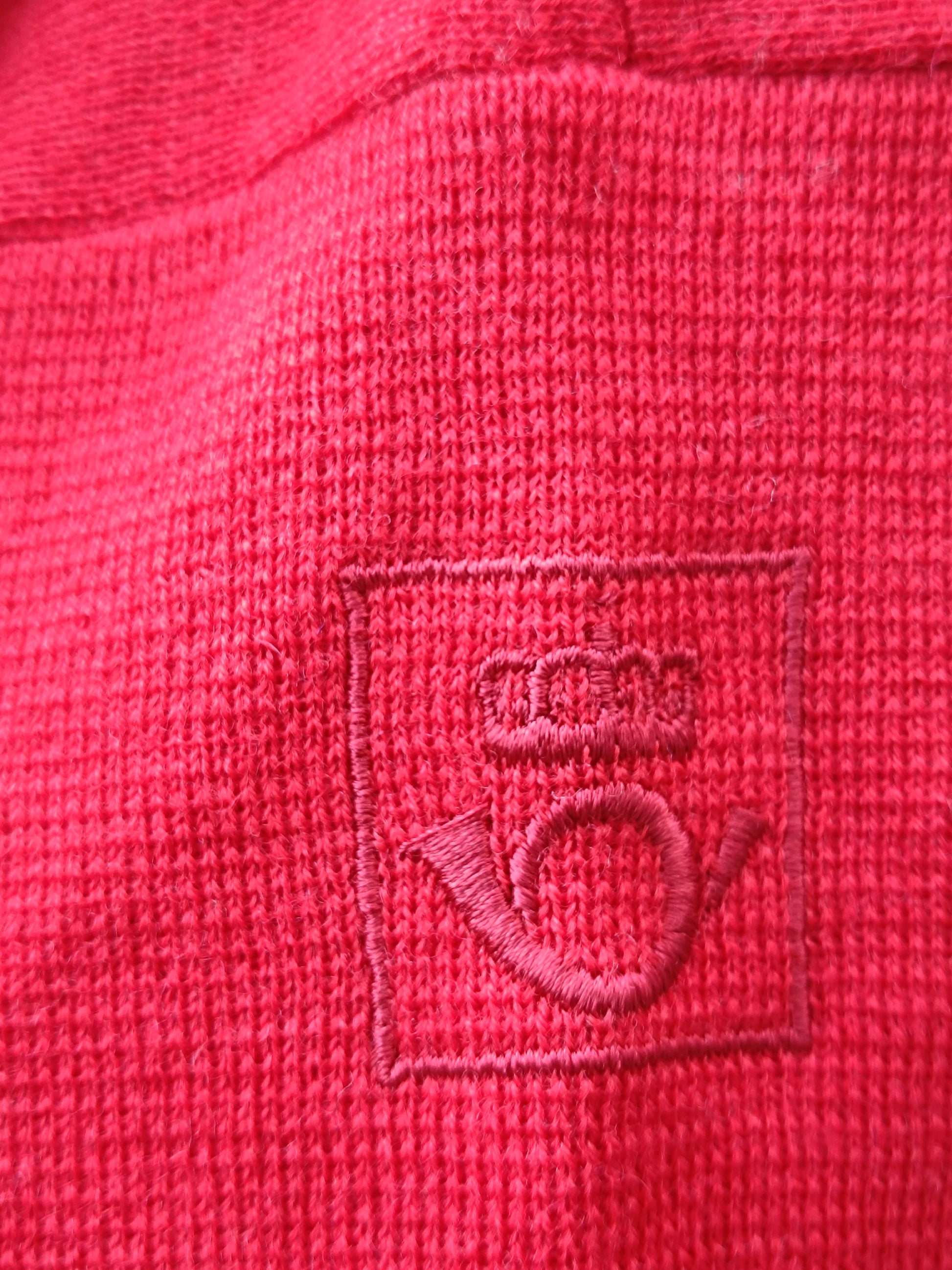 Vintage Wool V-Neck Sweater: 90s Collegiate Red Knit