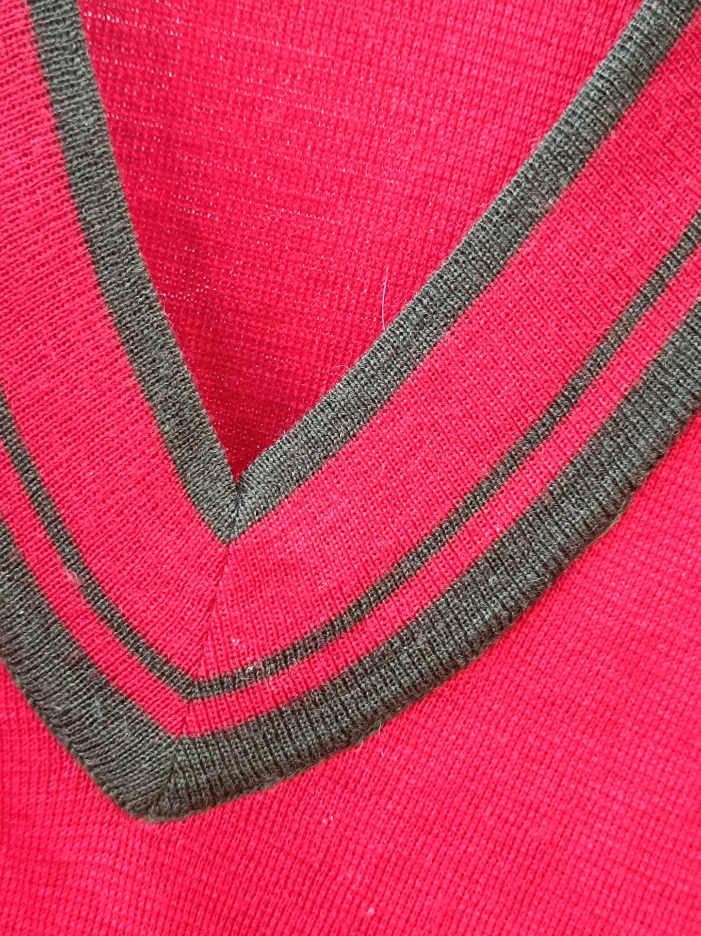 Vintage Wool V-Neck Sweater: 90s Collegiate Red Knit