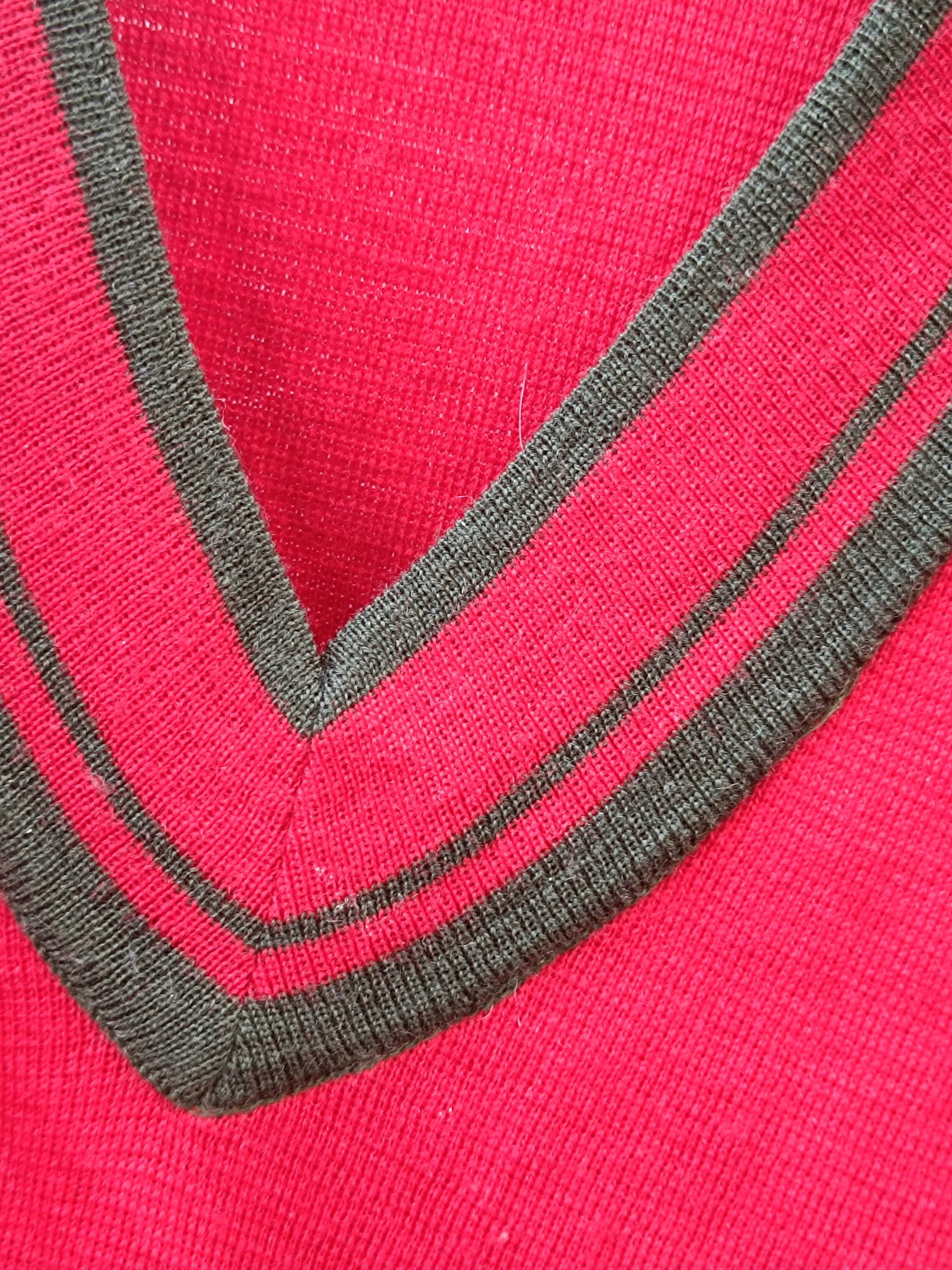 Vintage Wool V-Neck Sweater: 90s Collegiate Red Knit