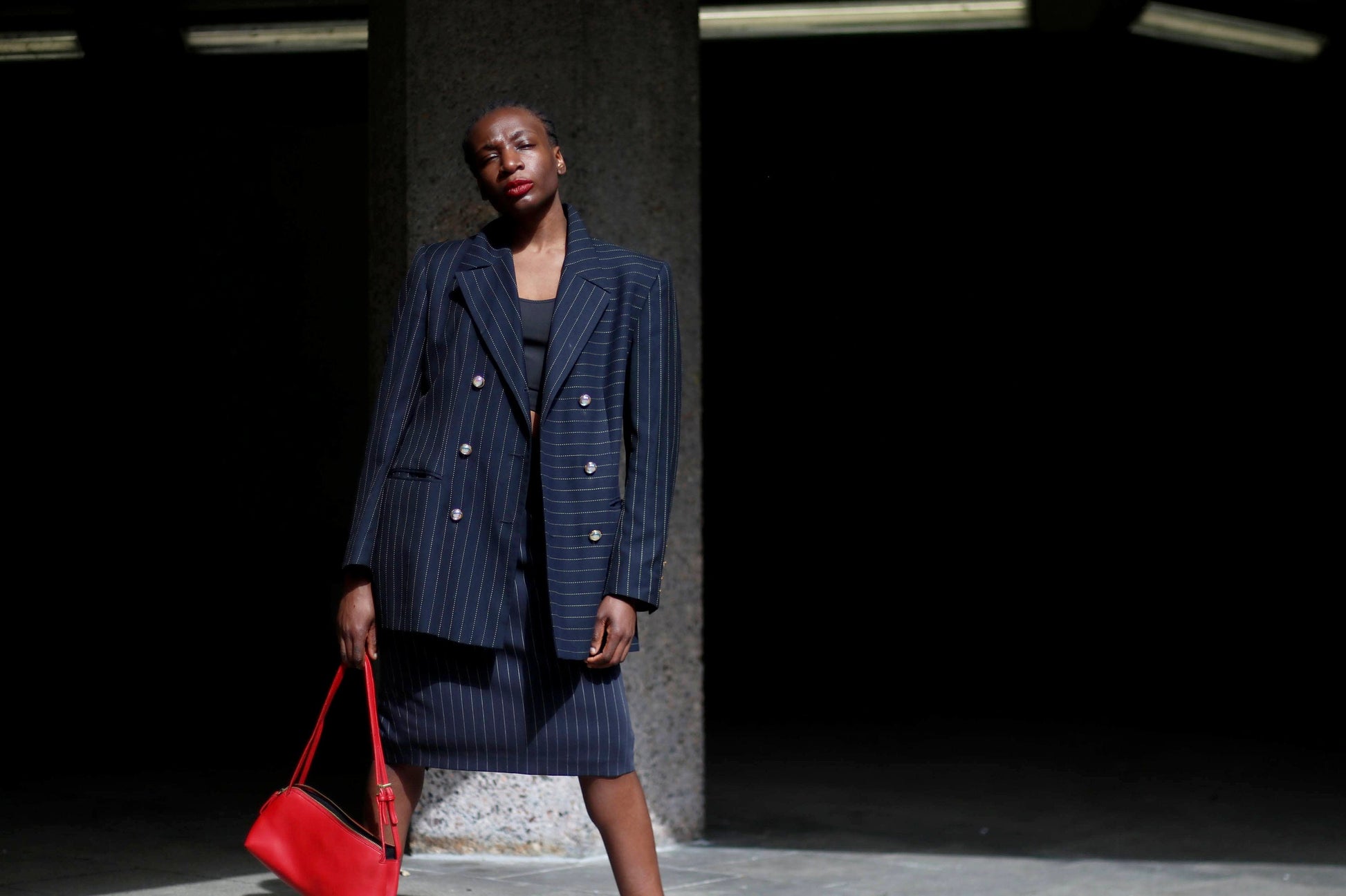 90s Pinstripe Wool Skirt: Vintage Daniels & Korff, Minimalist Workwear