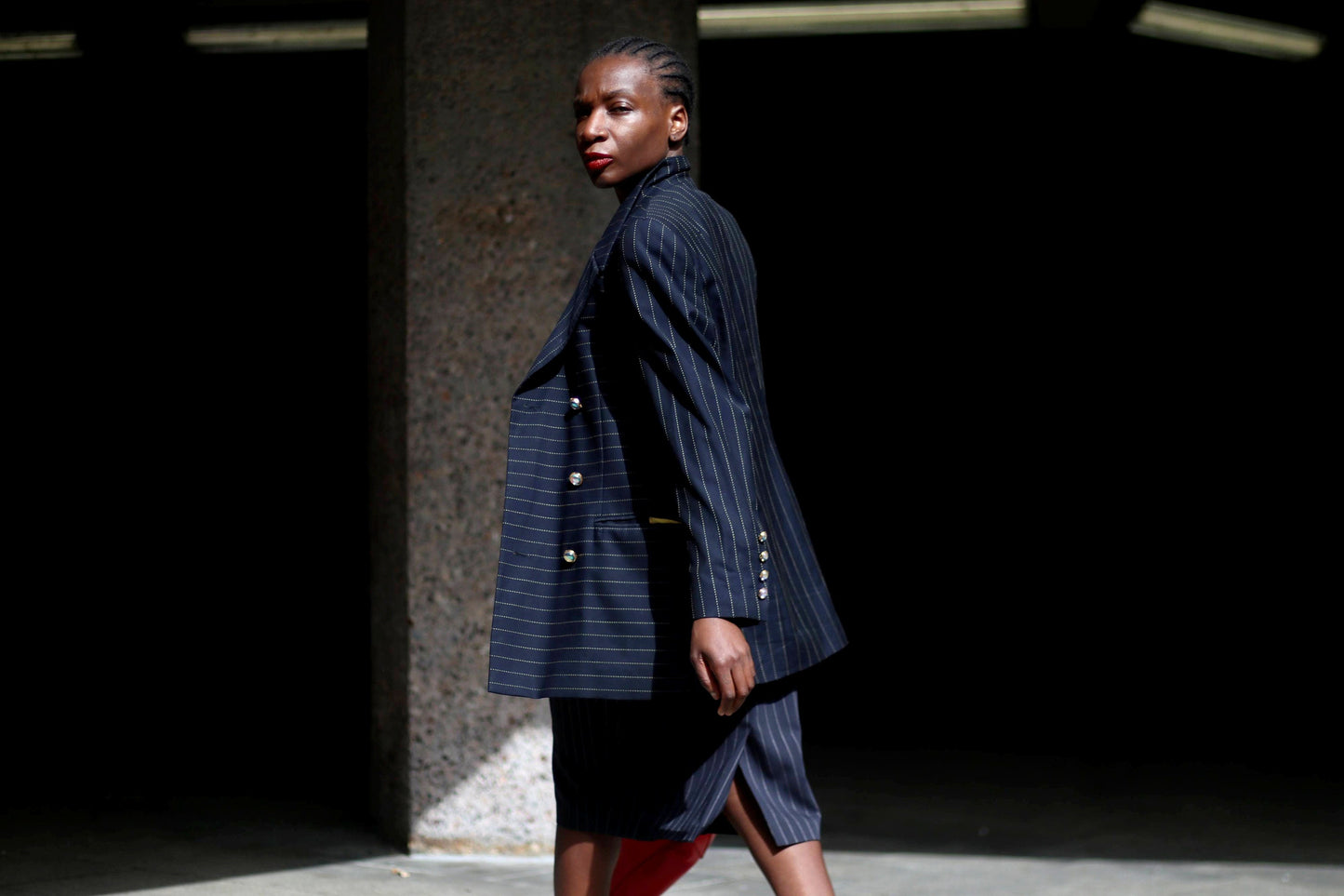 90s Pinstripe Wool Skirt: Vintage Daniels & Korff, Minimalist Workwear