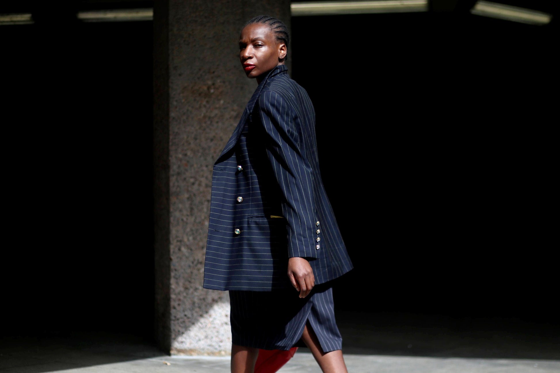 90s Pinstripe Wool Skirt: Vintage Daniels & Korff, Minimalist Workwear