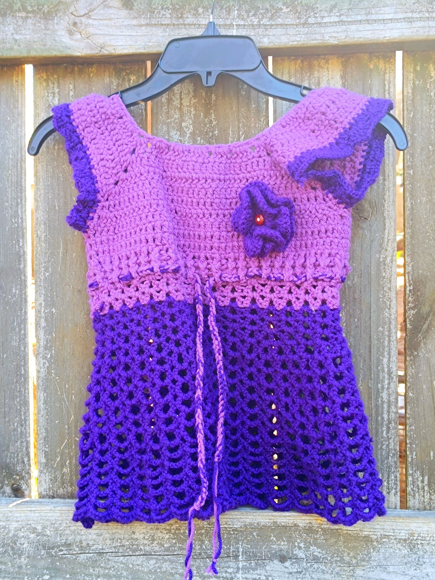 90s Handmade Knitted EMO Top| Vintage Bohemian Ombre Purple Summer Design.