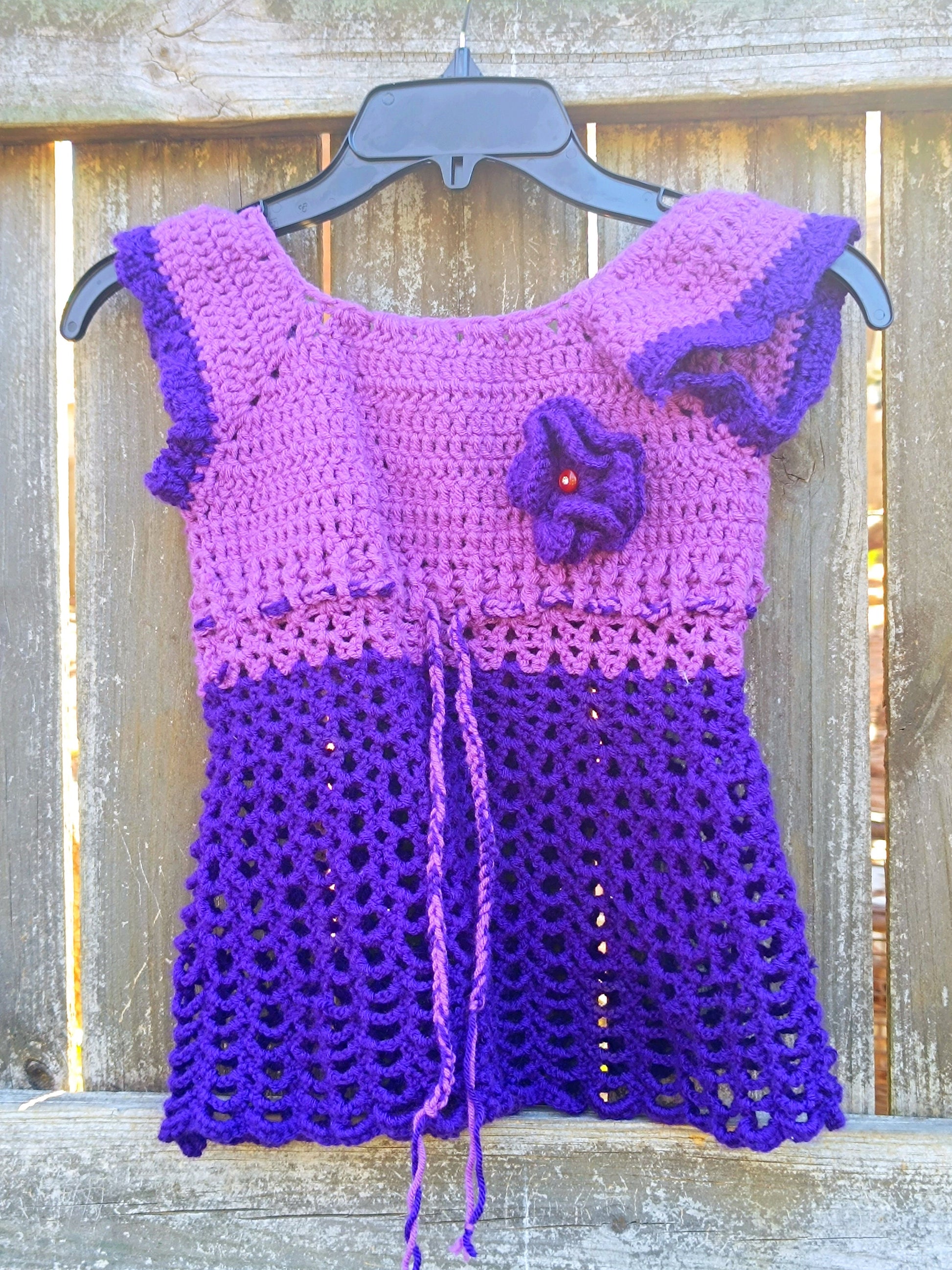 90s Handmade Knitted EMO Top| Vintage Bohemian Ombre Purple Summer Design.