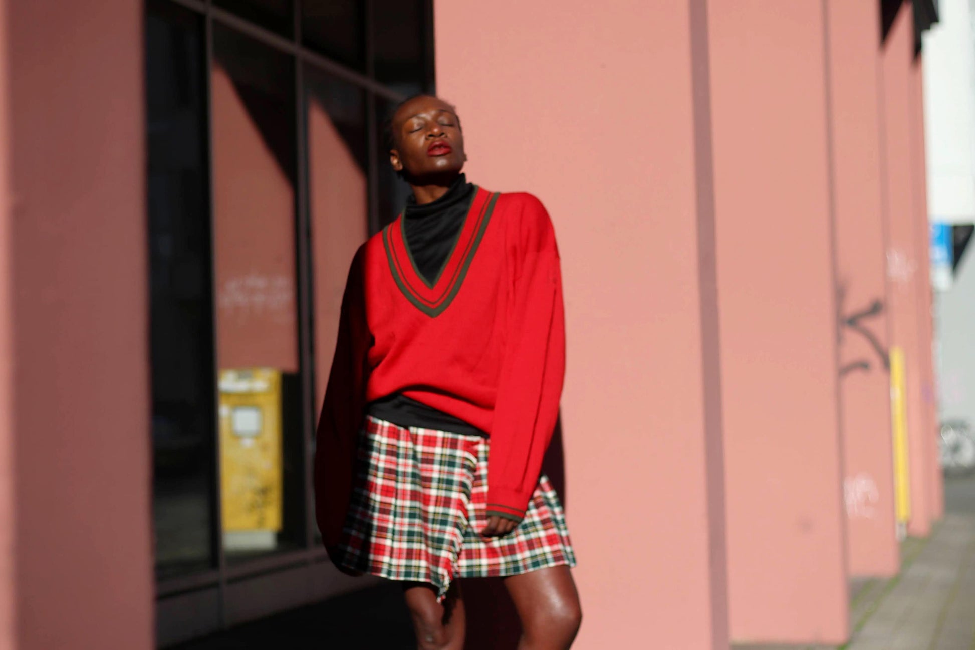 Vintage Wool V-Neck Sweater: 90s Collegiate Red Knit