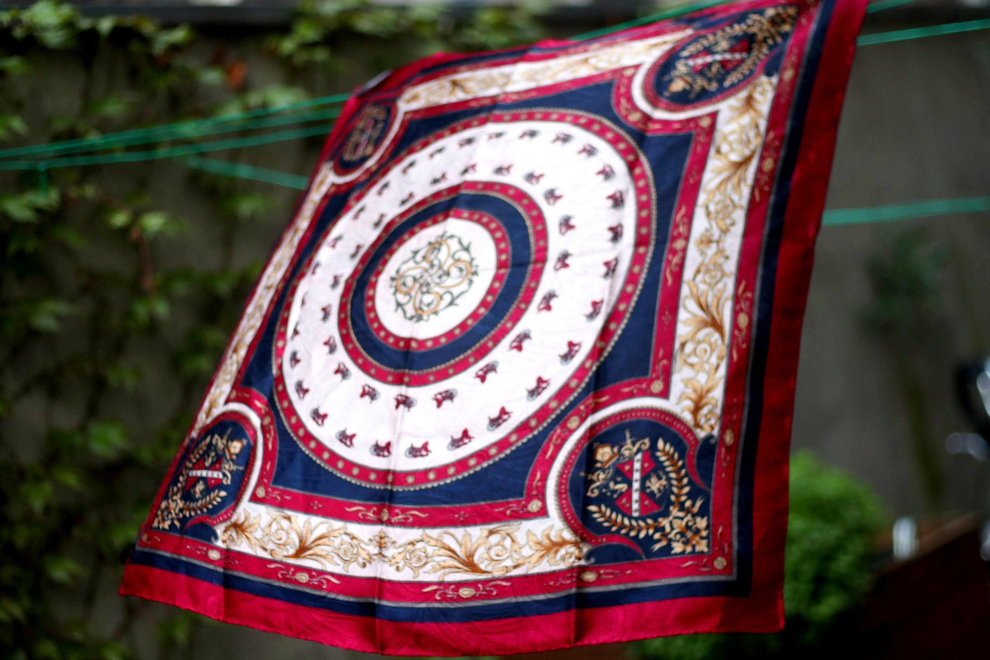 80s Quirky Print Scarf| Vintage Bold Red Maximalist Scarf| Women's necktie Accessory