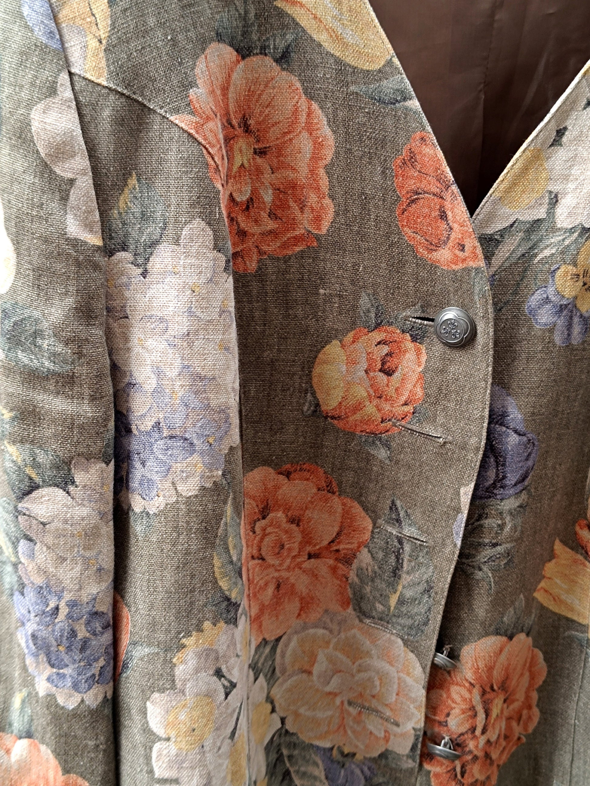 80s Linen Floral Blazer | Vintage Women's Maximalist Blazer| Cropped Bold Print suit jacket