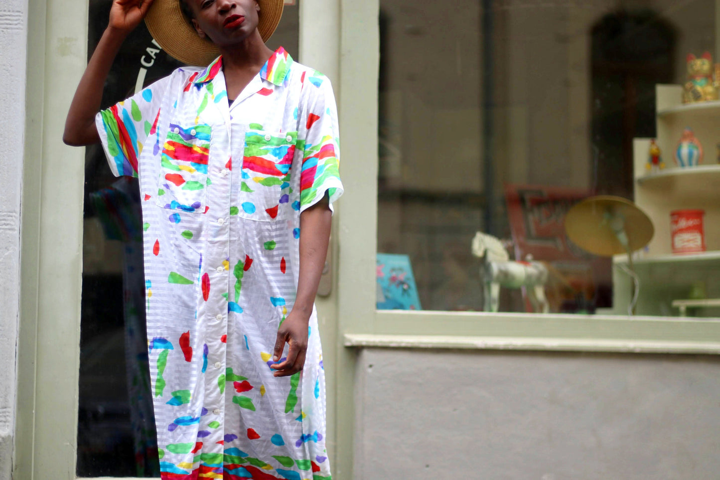 Vintage 80s Floral Print Shirt Dress - Oversized Summer Maxi