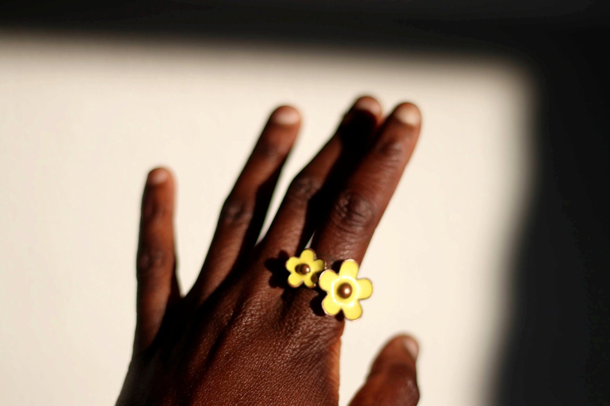 Vintage Flower Power Ring| Yellow Floral Hippy Ring| Bohemian 70s Women's Adjustable Ring