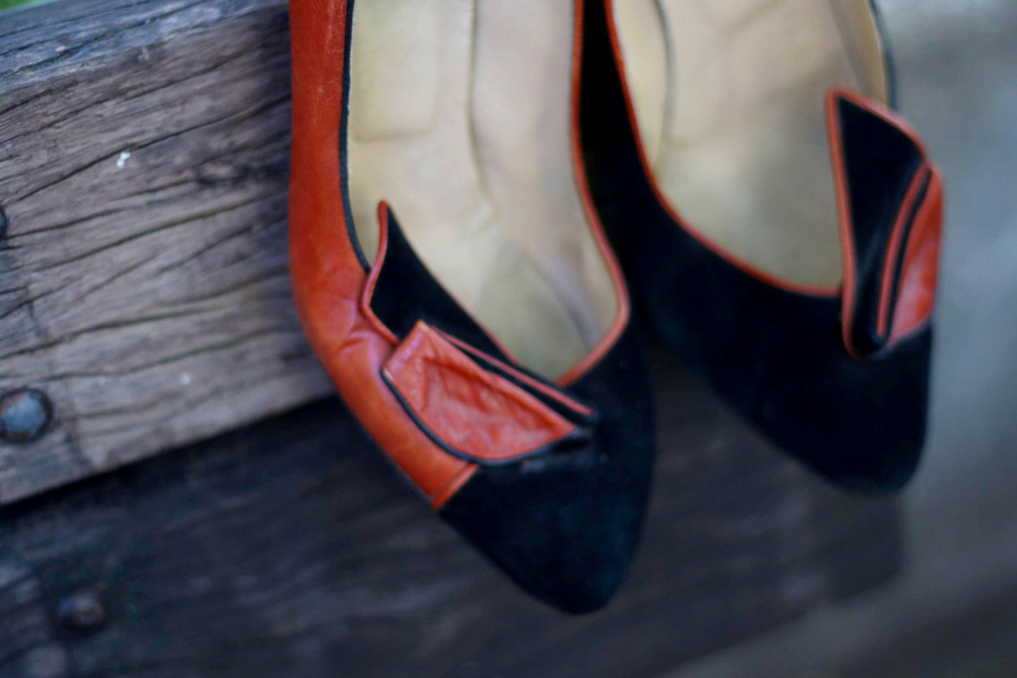 80s Pola Leather Pumps| Vintage Two-Toned High Heels| Women's Retro Brown and Black Stilettos| Italian Leather Shoes Size 38.5