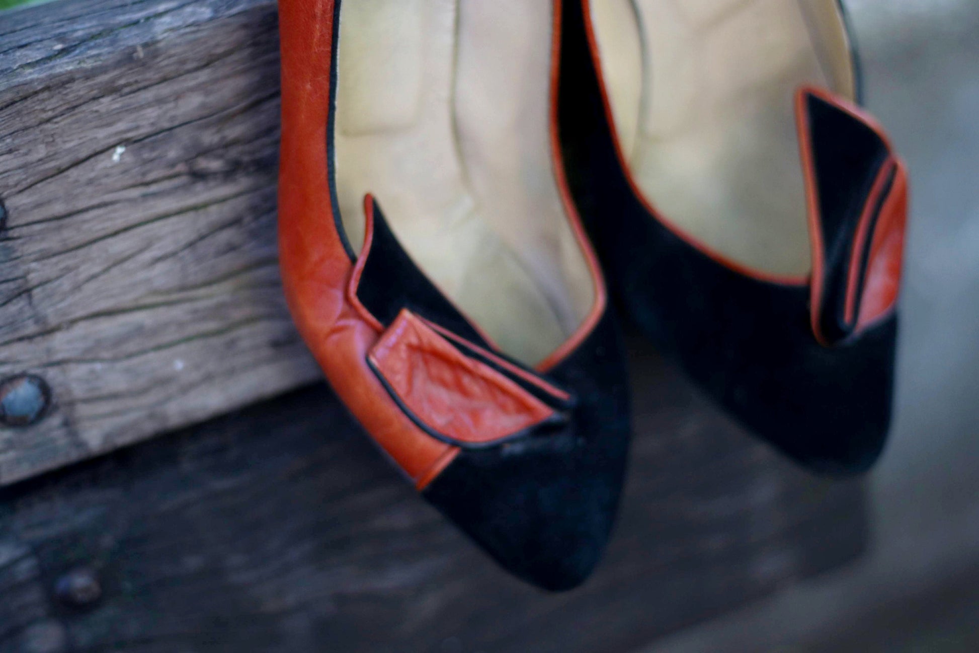 80s Pola Leather Pumps| Vintage Two-Toned High Heels| Women's Retro Brown and Black Stilettos| Italian Leather Shoes Size 38.5