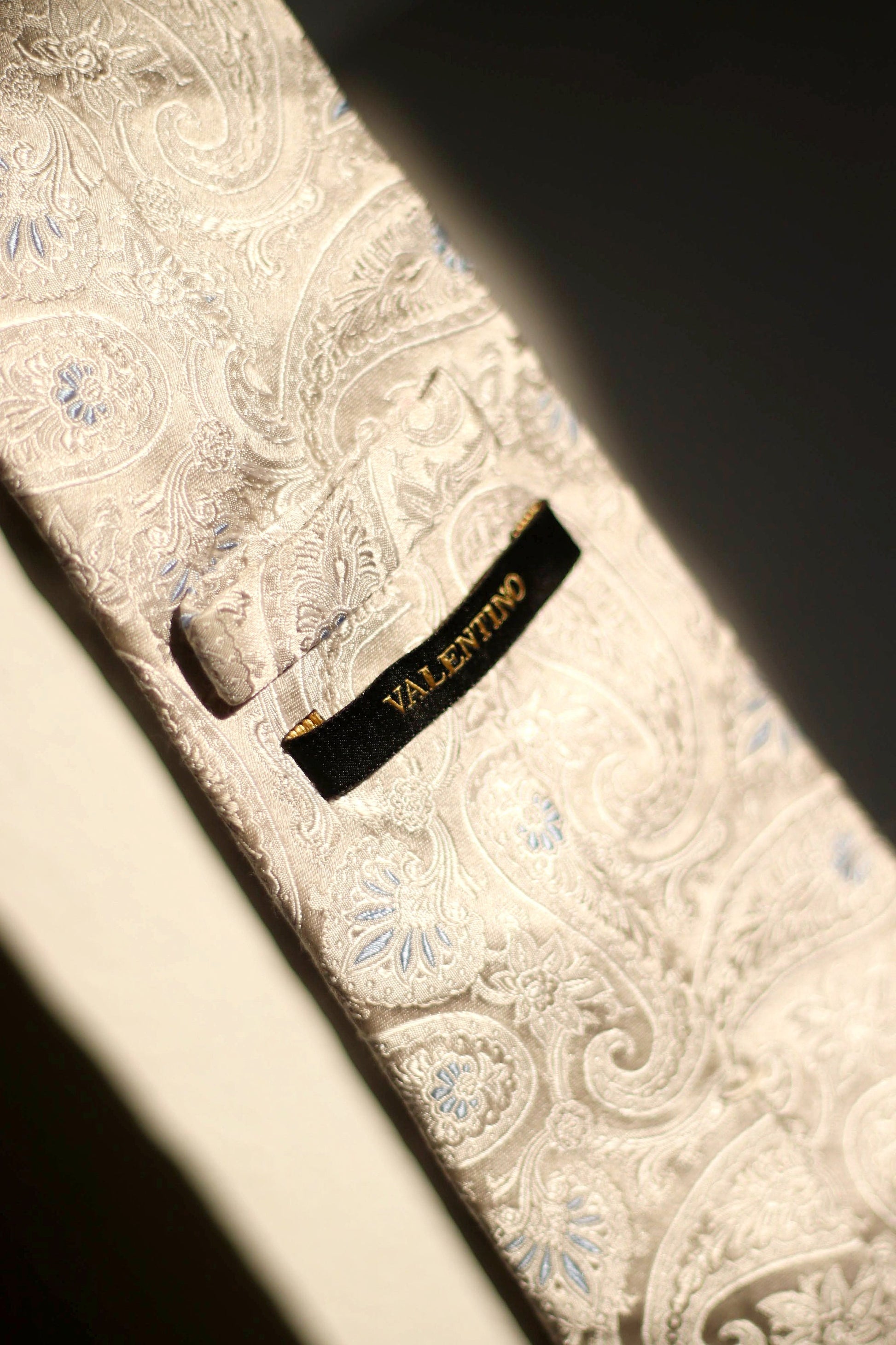 Vintage Valentino Tie | Silk Paisley Grey Blue | Designer Necktie Mens Formal Classic Gift