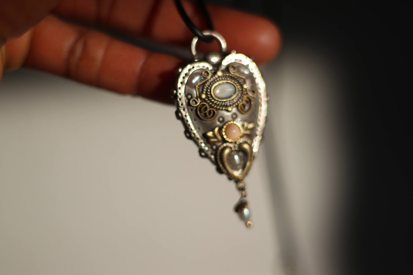 Vintage Michel Golan Necklace| Gothic gemstone Heart Shaped Jewelry|