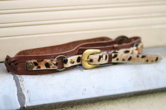 90s Leather Belt| Women's Vintage Brown Belt| Textured Animal Print Belt| Americana Boho Cowgirl Belt Buckle